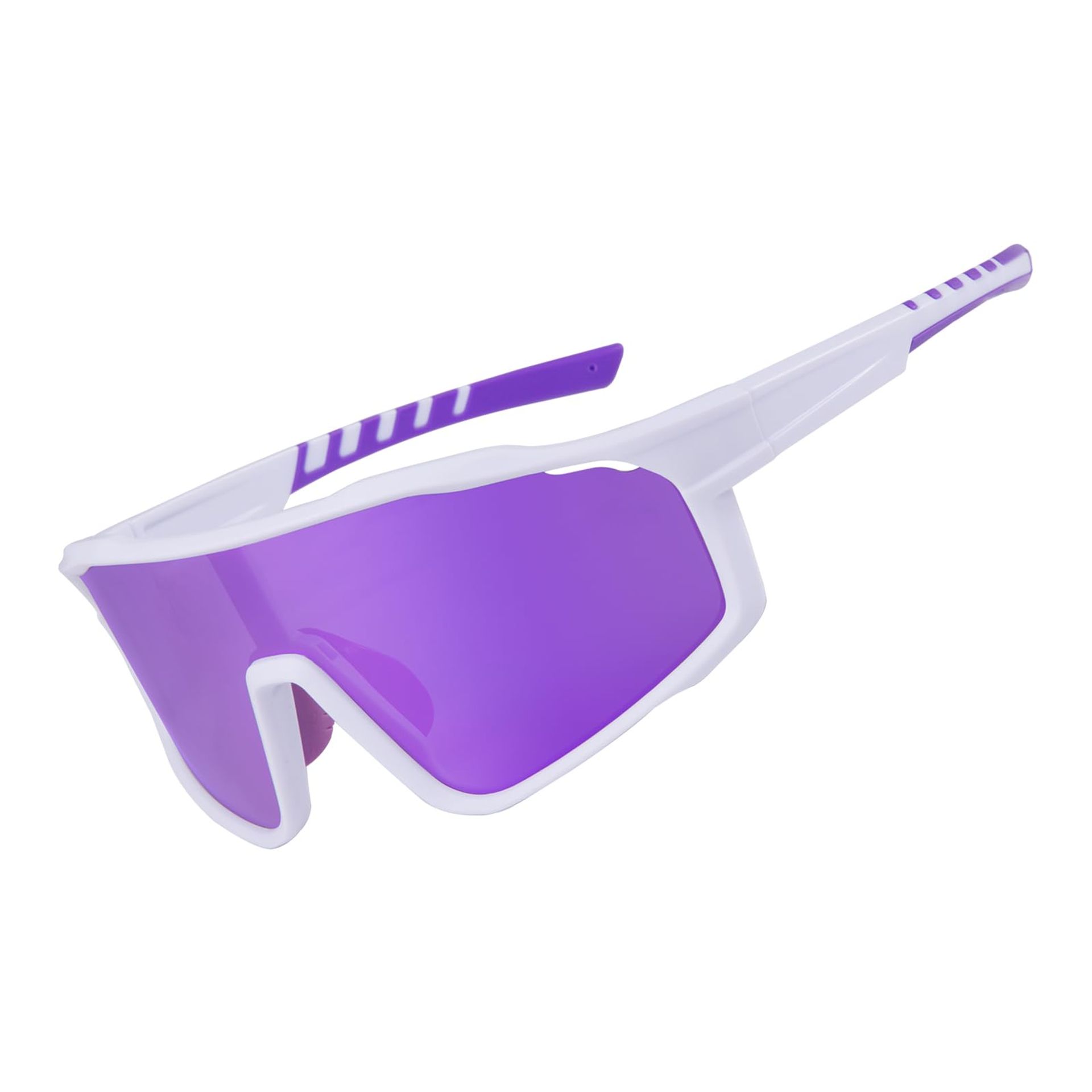 Polarised Cycling Sunglasses UV400 Protection for Men & Women Outdoor Sports, Driving & Fishing - White Frame Purple Film Lens