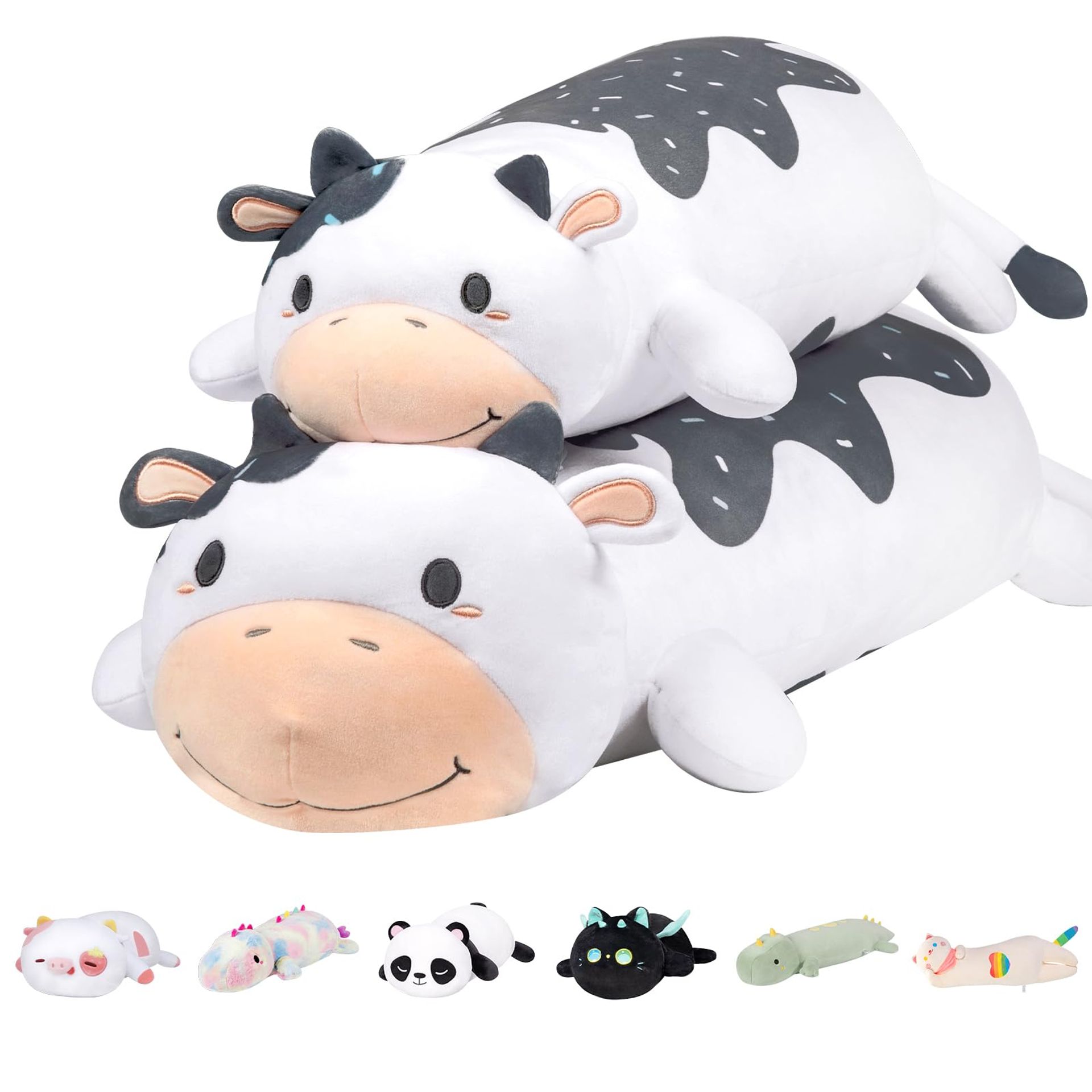 35in Long Cow Plush Pillow Soft Toy – Squishy Stuffed Animal Hug Cushion for Kids & Adults