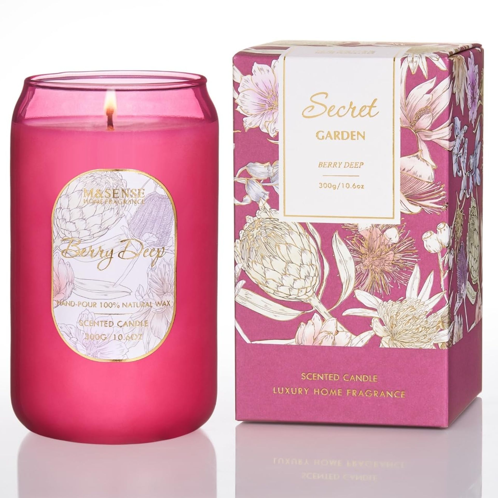 Soy Scented Candle 60-Hour Burn Aromatherapy Gift Non-Toxic Glass Jar - Hot Pink 10.6oz BERRY DEEP - Valentines