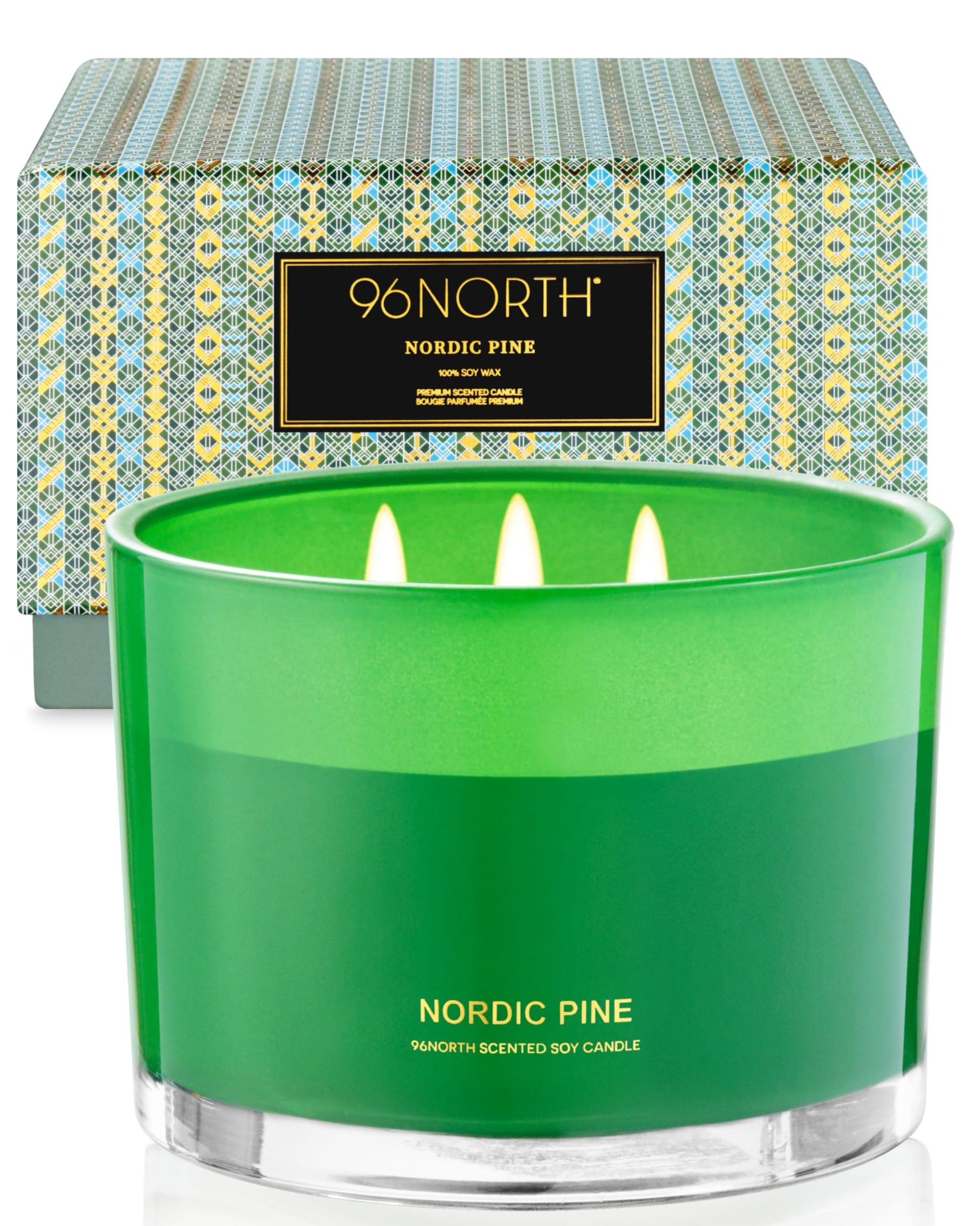 Luxury Pine Soy Candle 3 Wick Jar – Long Lasting Aromatherapy Candle, Natural Soy Wax, Relaxing Scent, Gift Boxed, 40 Hours Burn Time