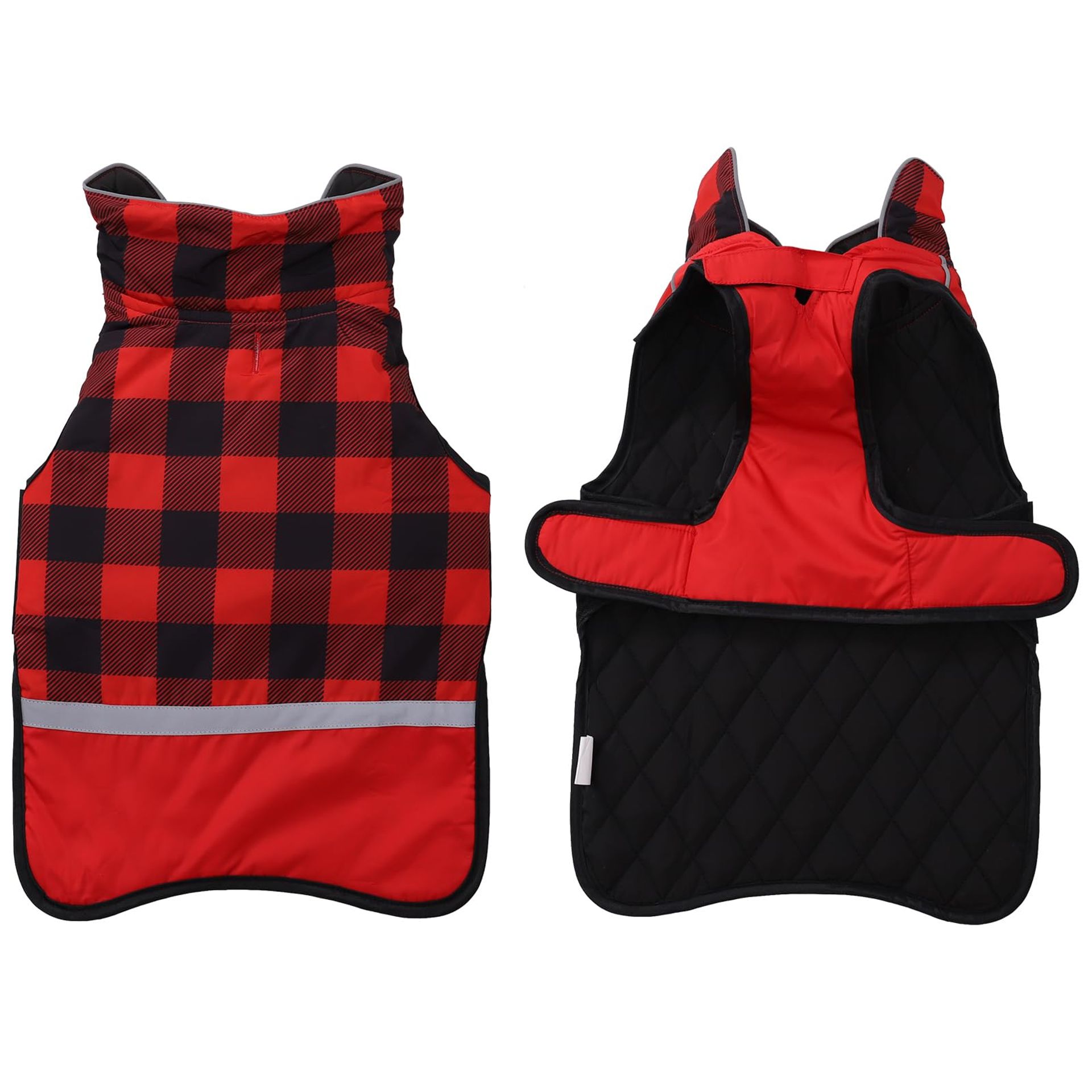 Dog Winter Coat Waterproof Jacket with Harness Hole and Reflective Stripe - Red Small