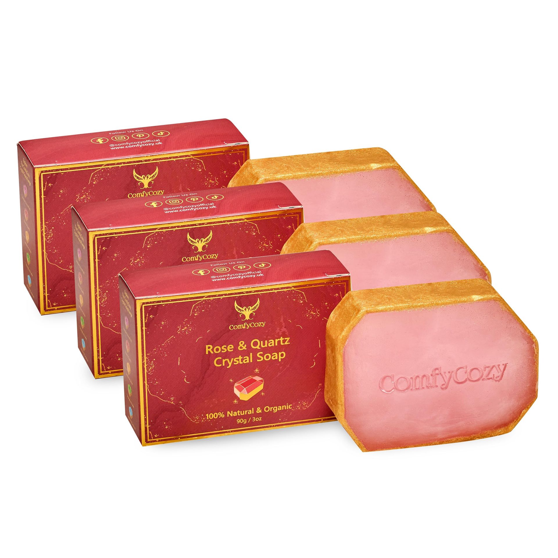 Crystal Soap Natural Hand & Body Wash Luxurious Moisturising Bars Gift Set - Rose 3 Pack