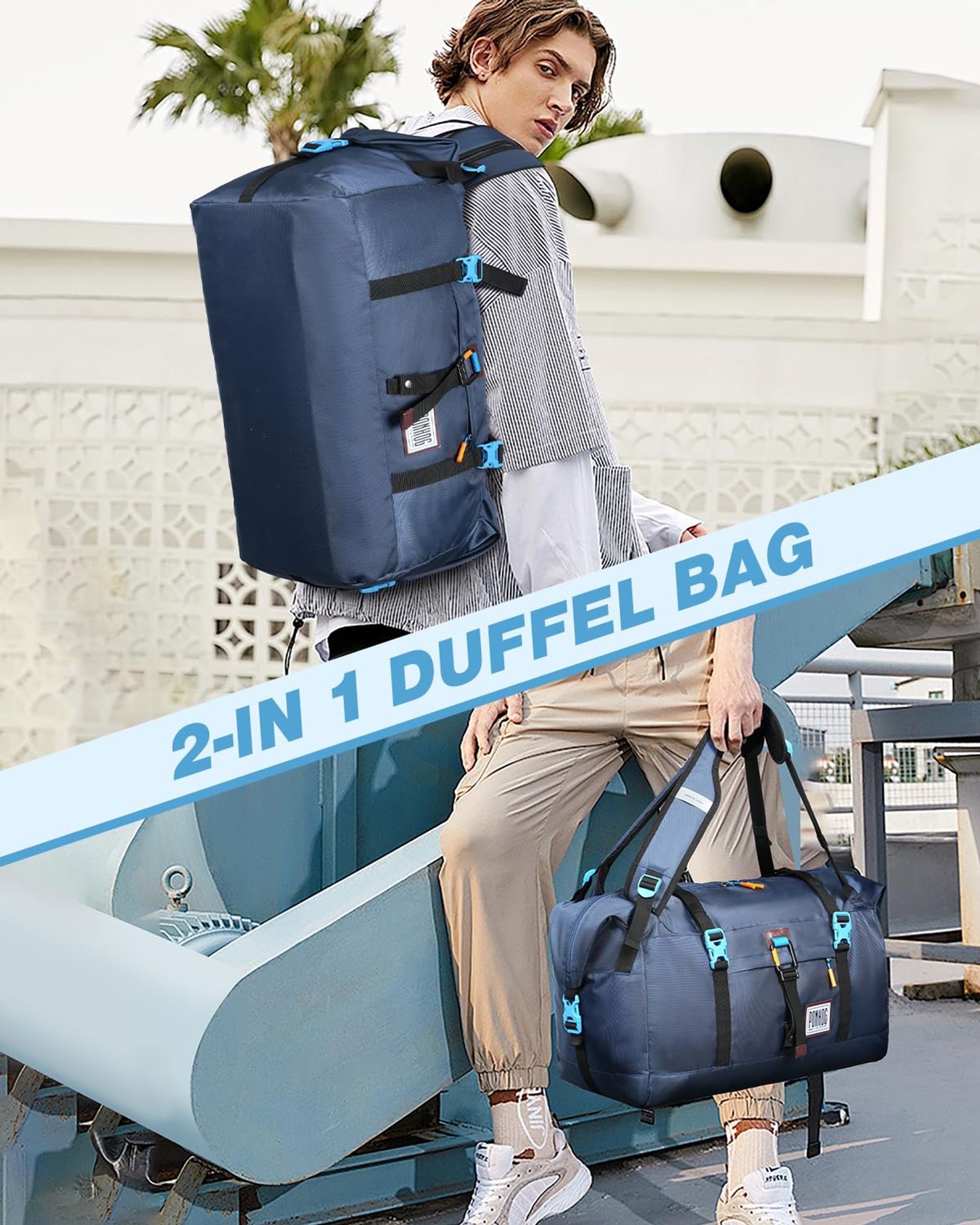 5 O'CLOCK SPORTS Gym Bag With Shoe Compartment – 49x24x24 Cm, Sky Blue, Lightweight & Water-Resistant
