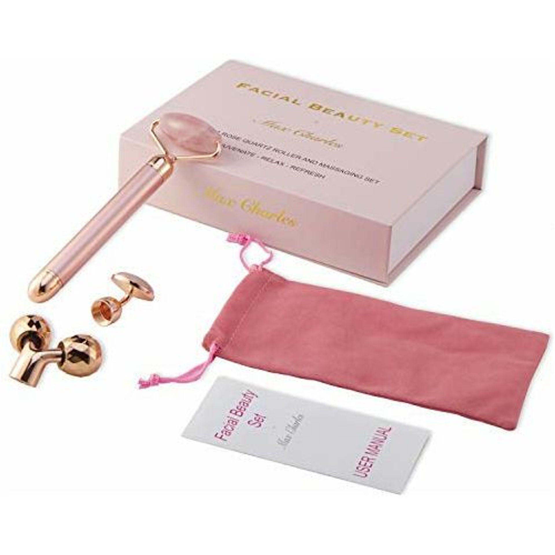 3-In-1 Electric Jade Rose Quartz Roller And Face Massager Set - Best Anti