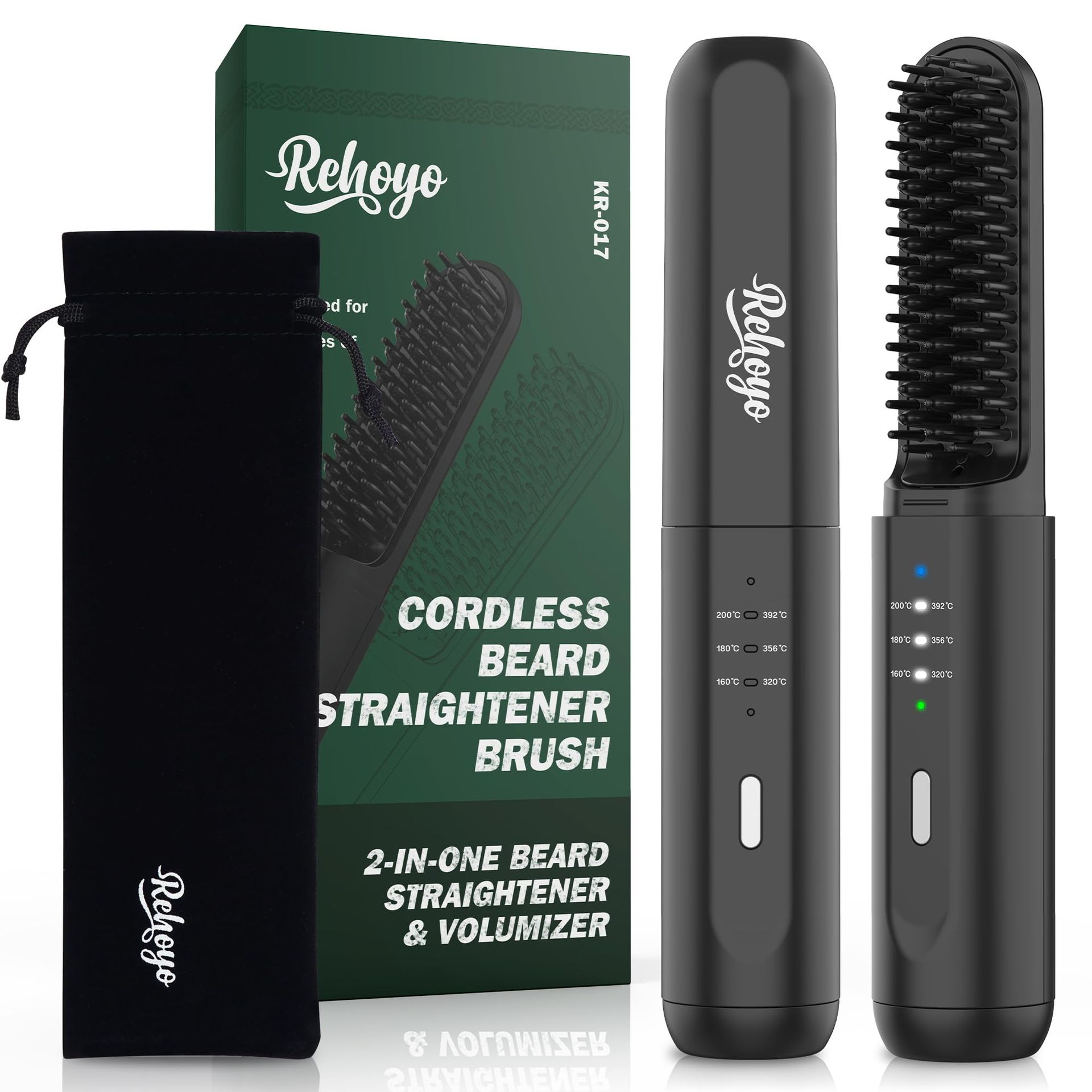 Beard Straightener Brush Cordless Rechargeable Anti-Scald Comb with 3 Heat Settings Auto-Off Portable for All Beard Types - Black One Size