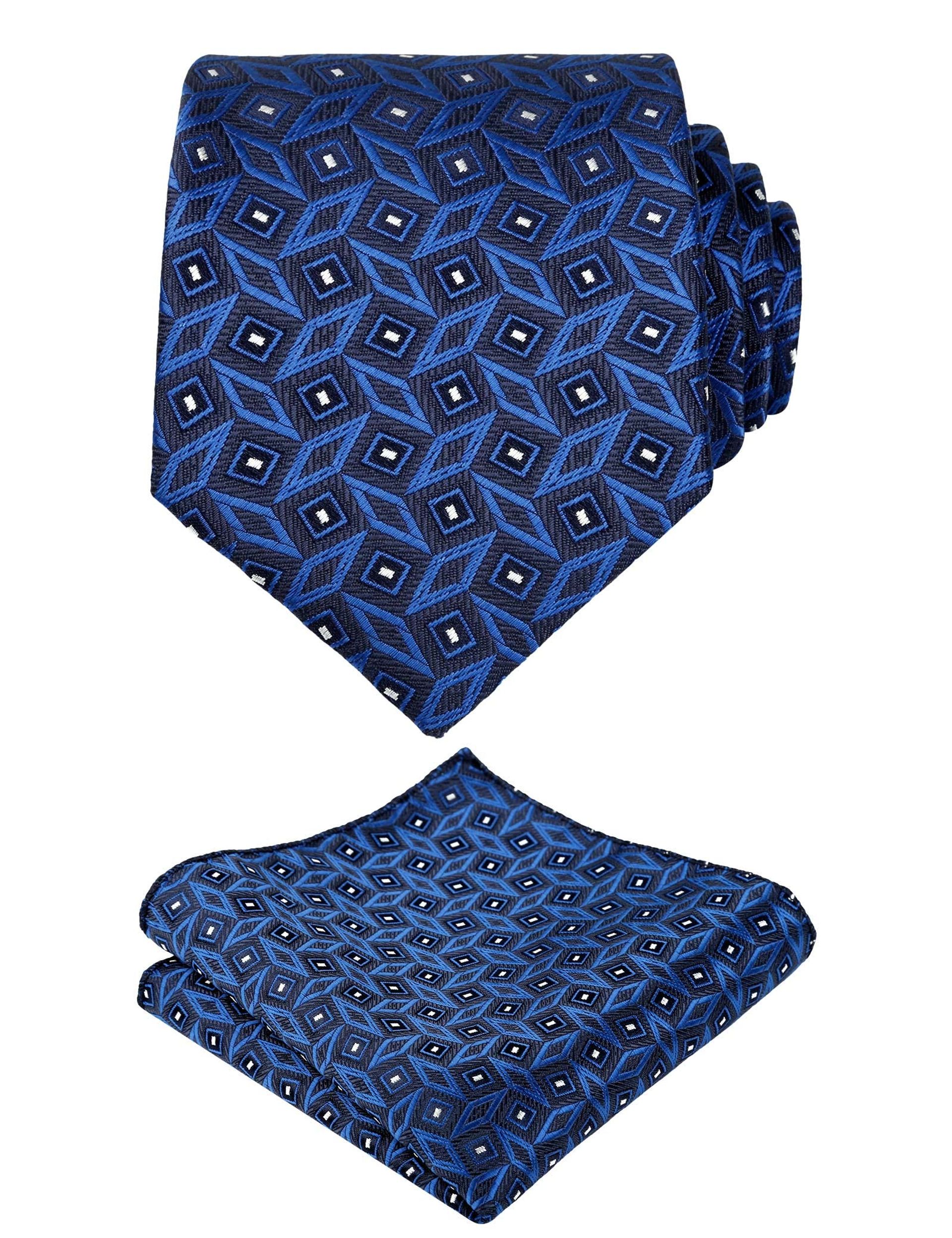 Elegant Black & Royal Blue Men's Tie and Pocket Square Set for Weddings and Proms
