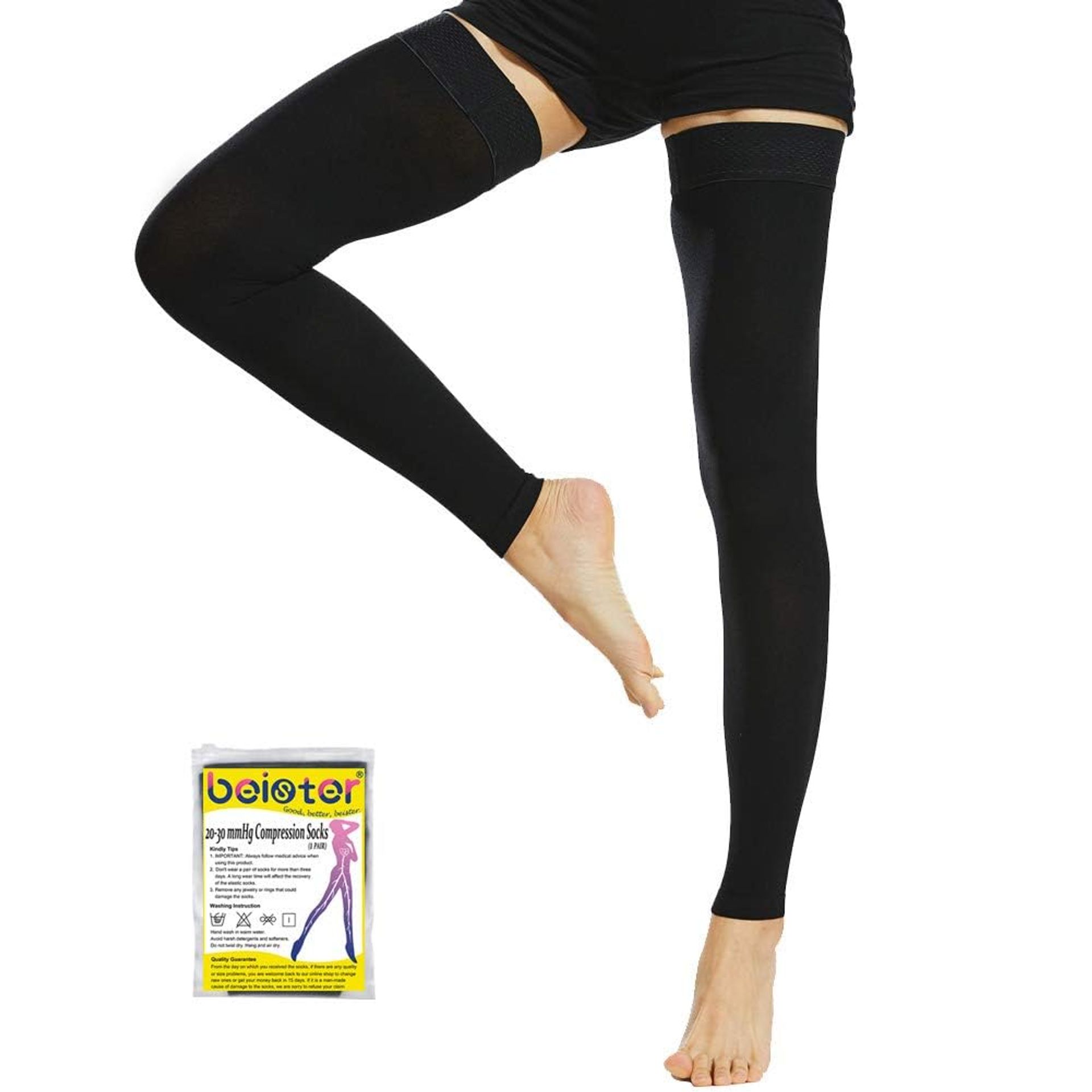 Medical Footless Compression Stockings 20-30 mmHg Graduated Support Hosiery with Dot Silicone Band for Circulation & Recovery - Black X-Large