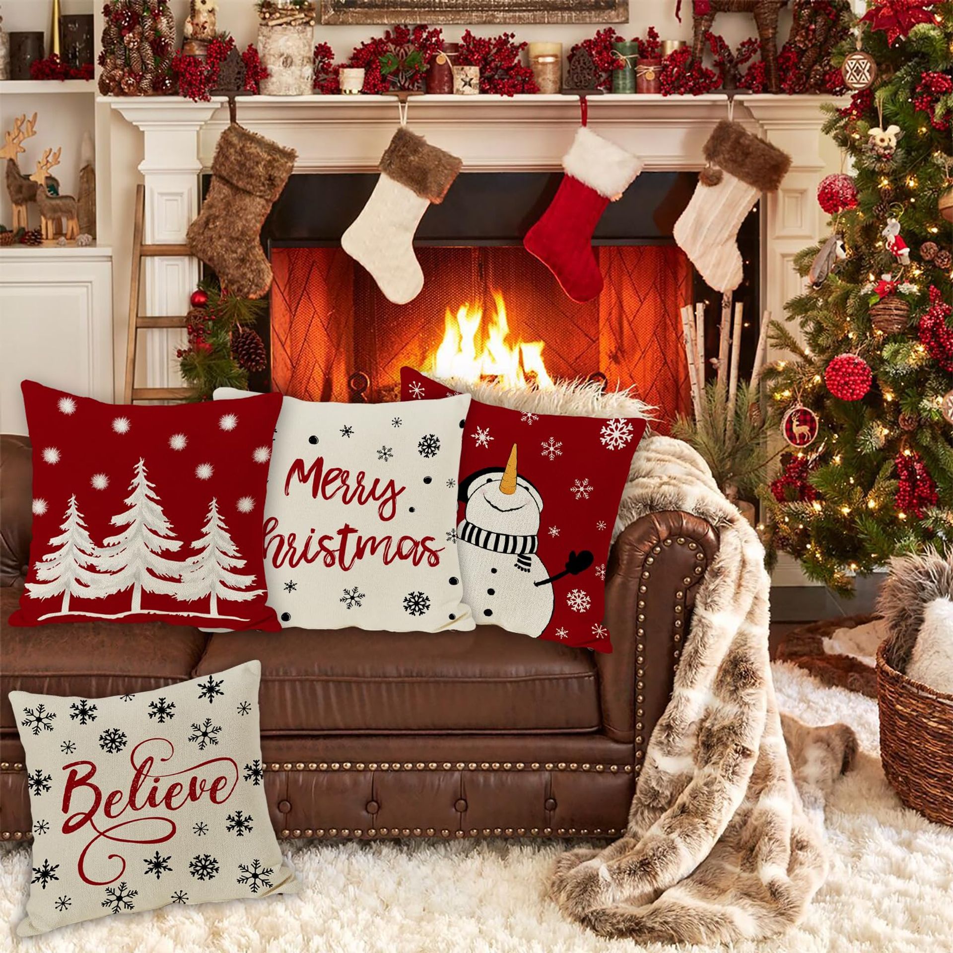 4TH Emotion Red Christmas Pillow Covers 18x18 Set Of 4