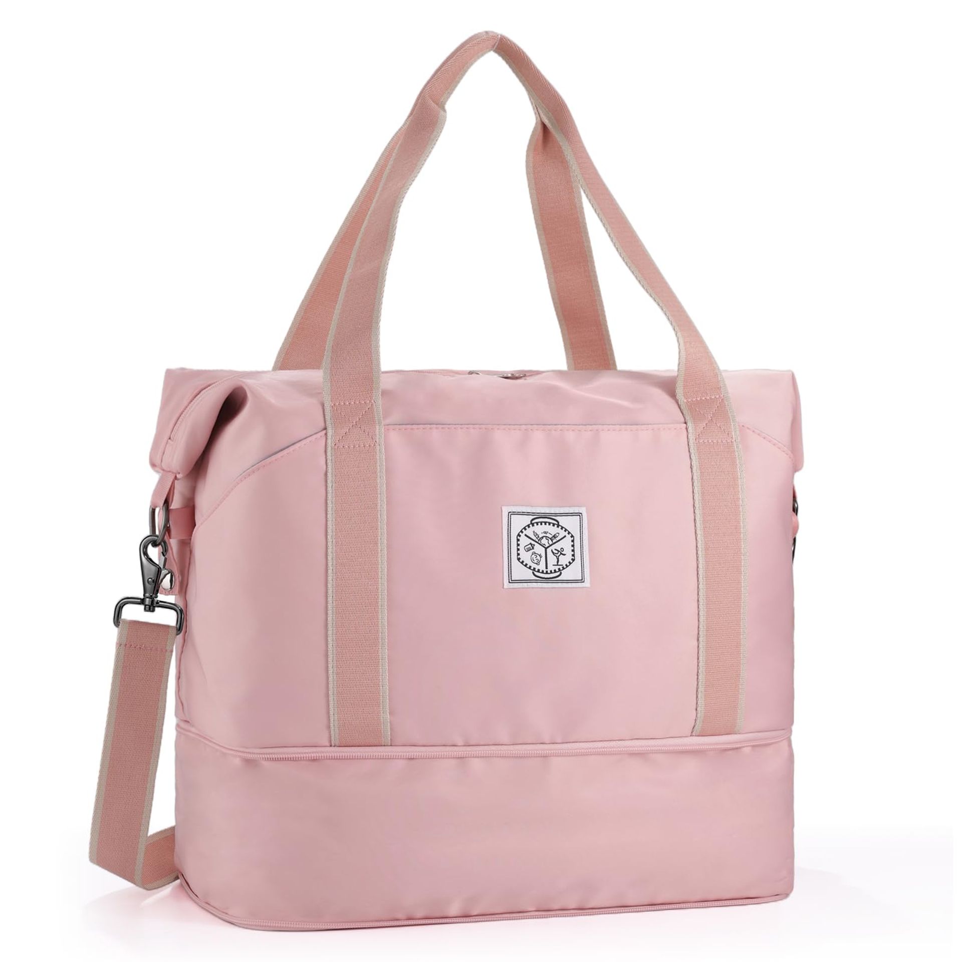 Travel Duffle Bag Foldable Overnight Weekender Underseat Luggage with Wet Compartment & Shoulder Strap - Pink 35L