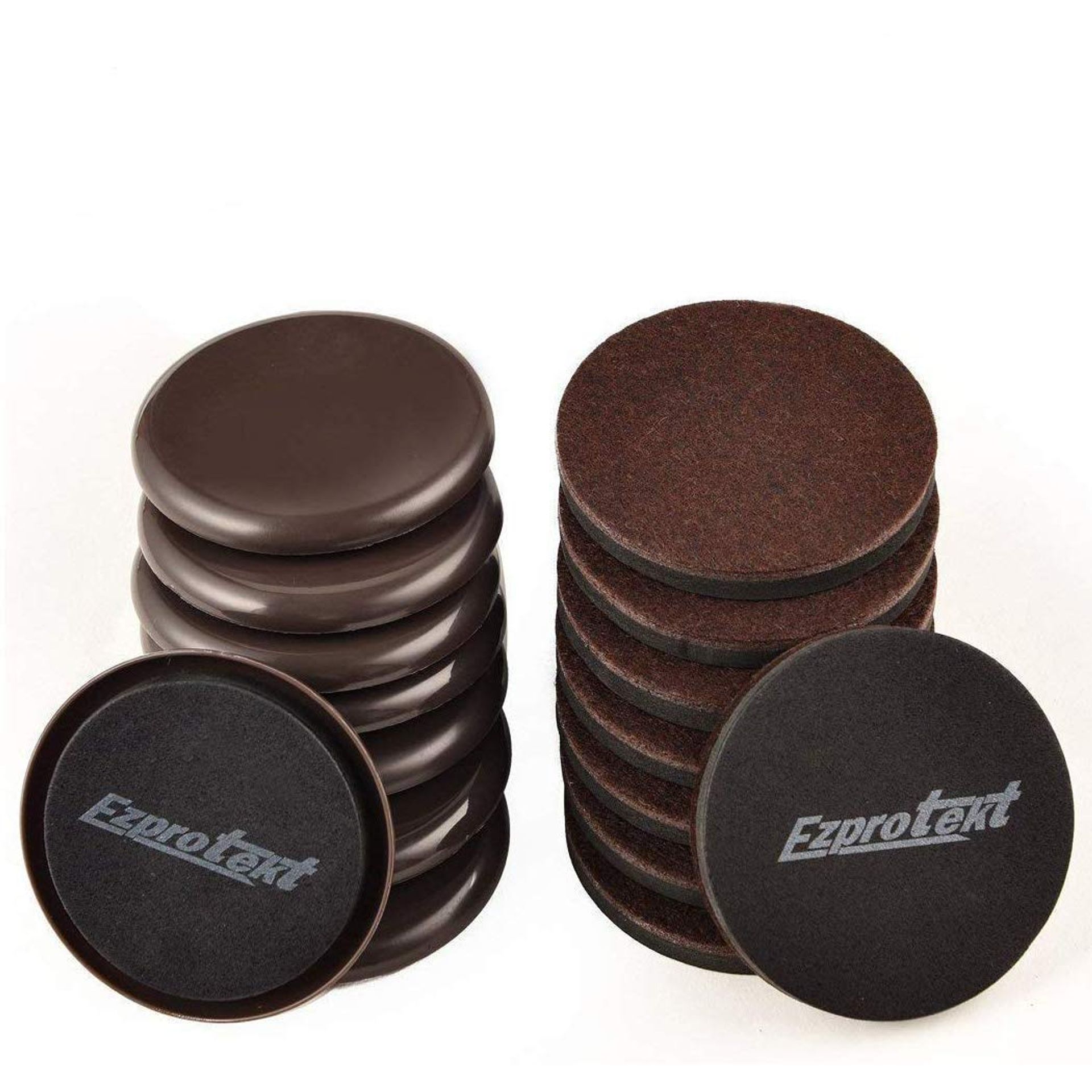 Ezprotekt Each 8 Pack 3.5 Inch Furniture Moving Slider & Felt Furniture Slider Pads, Furniture Glider for Carpet & Rug - Felt Furniture Glider for Hard Wood Floor Surfaces 89mm 16 Pack, Round Brown