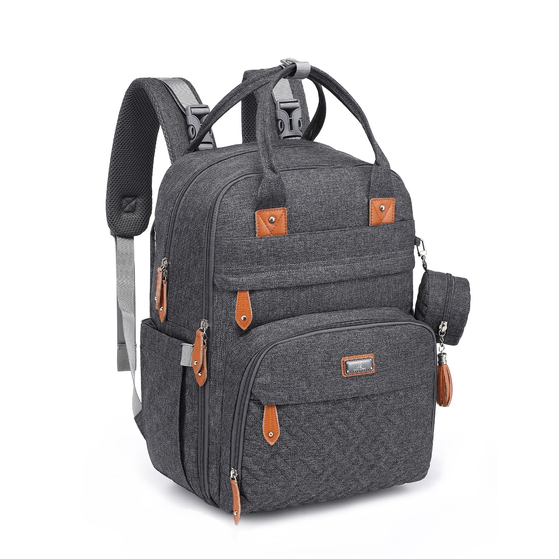 Baby Changing Bag Backpack Nappy Organiser with Changing Mat & Pacifier Holder - Dark Grey One Size