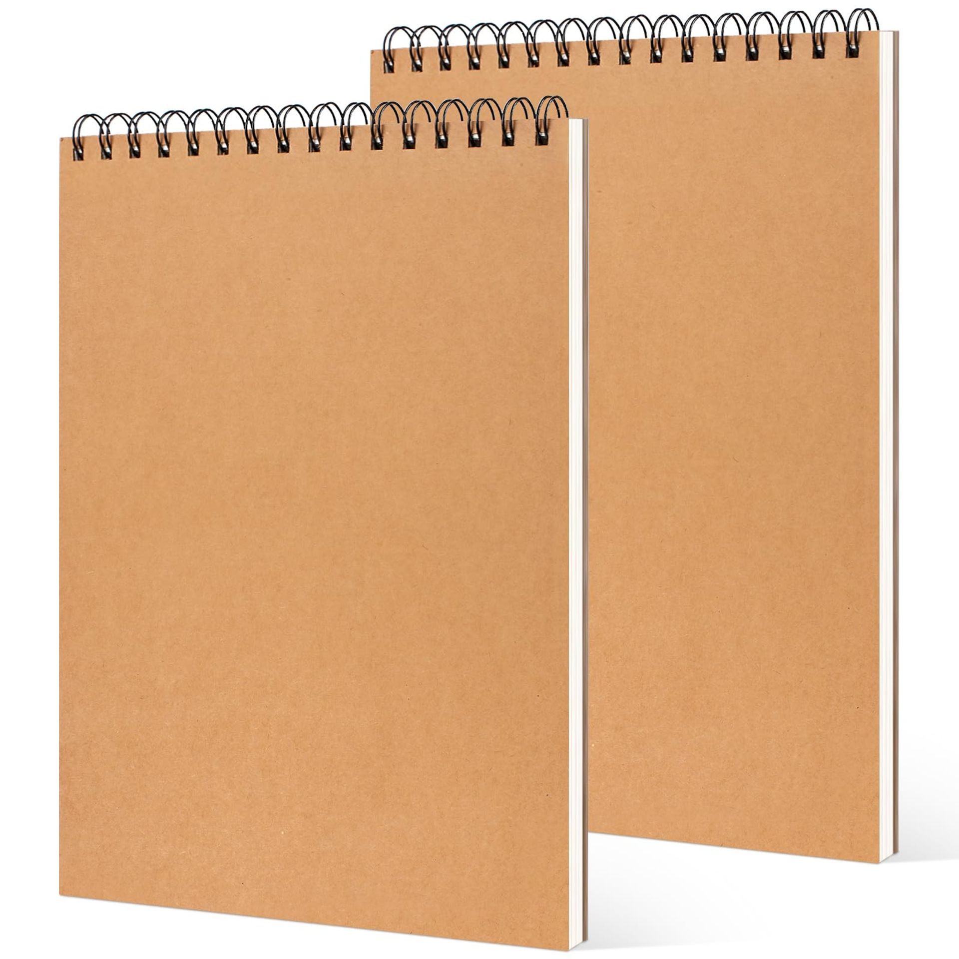 2 Pack A4 Sketch Pads Spiral Bound 160 GSM 80 Sheets Micro-Perforated Drawing Paper - Brown A4