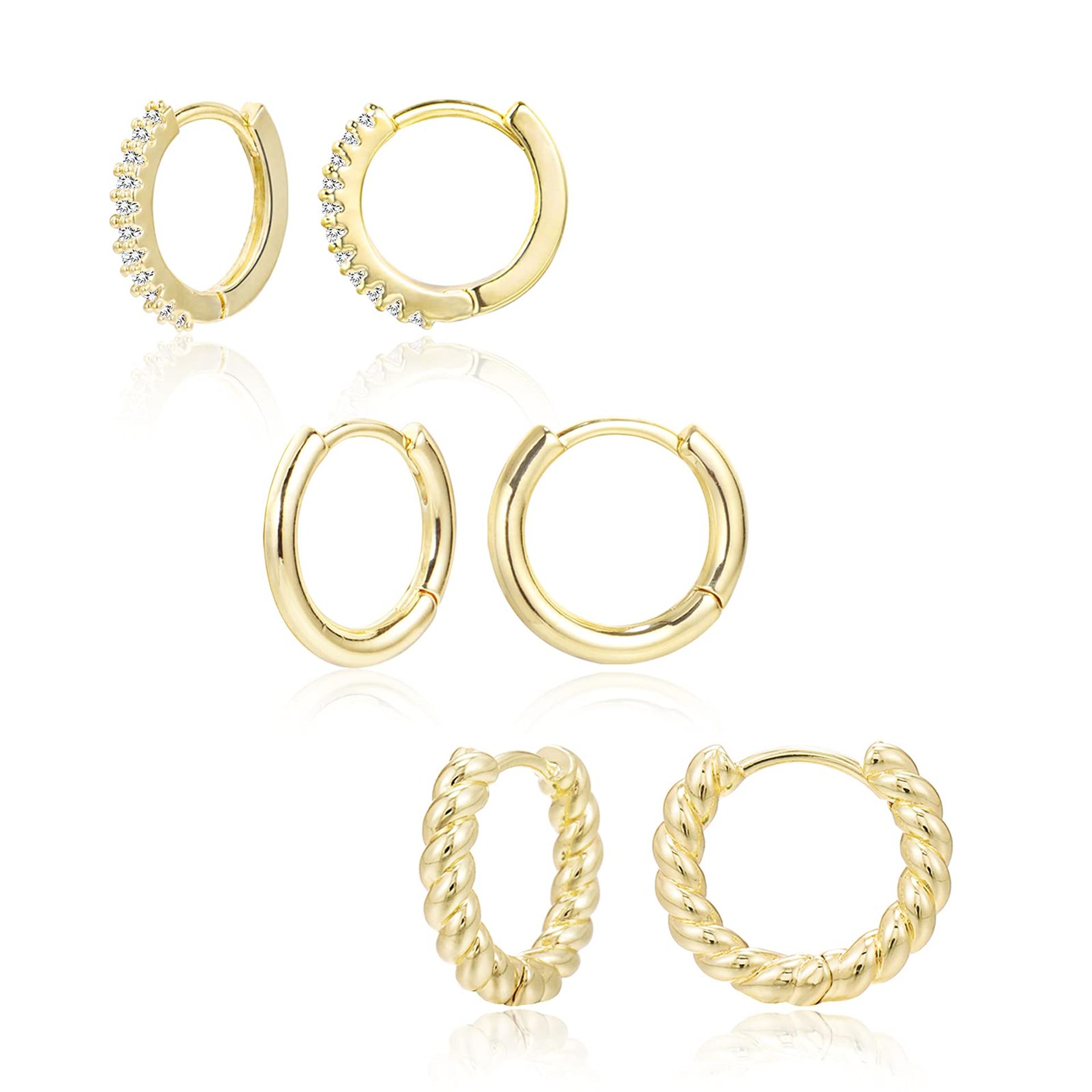 Chunky Gold Hoop Earrings Set for Women - 3 Pairs Hypoallergenic Huggie Hoops - Chic Jewellery Gift
