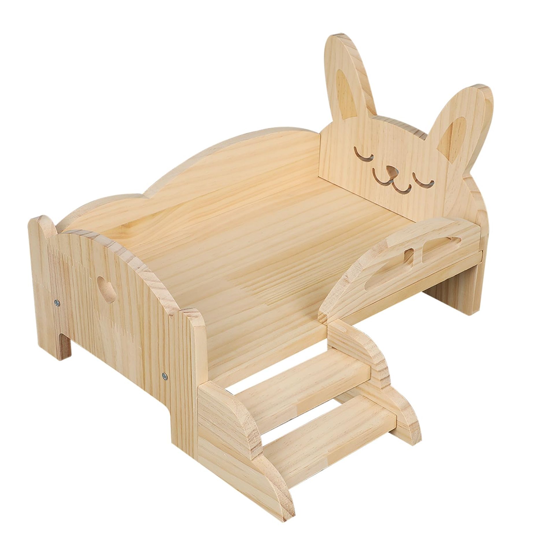 Wooden Guinea Pig Bed with Stairs and Soft Fleece Mat Small Animal House - Cyan Pad Small