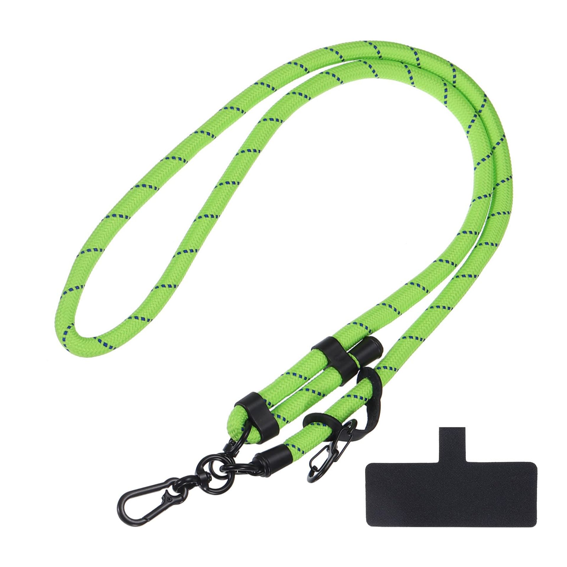 Adjustable Crossbody Phone Lanyard - Anti-Theft, Hands-Free for Smartphones - Bright Green with Blue Streak