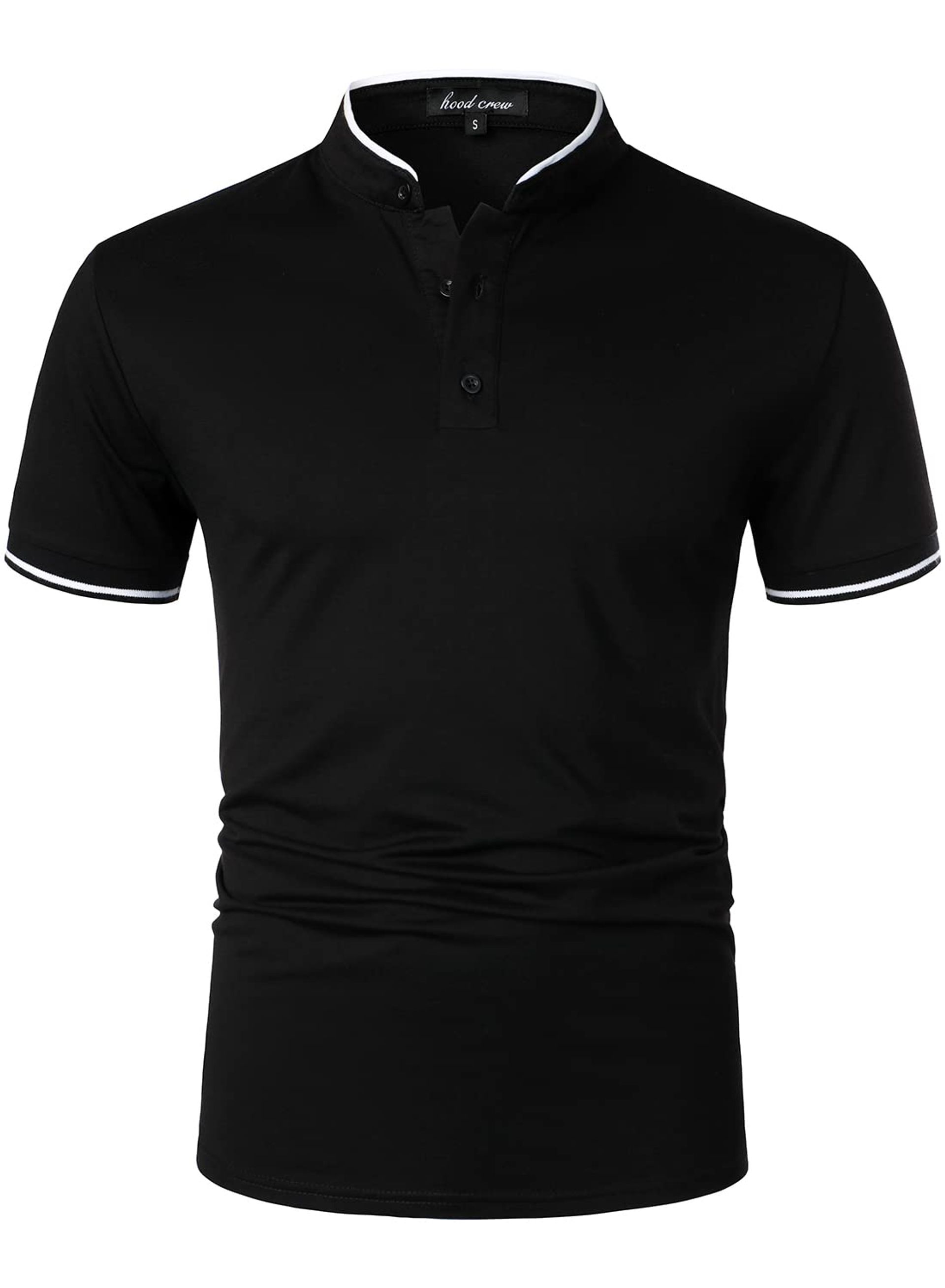 Men’s Short Sleeve Henley Polo Shirt Summer Casual Slim Fit Top - Black