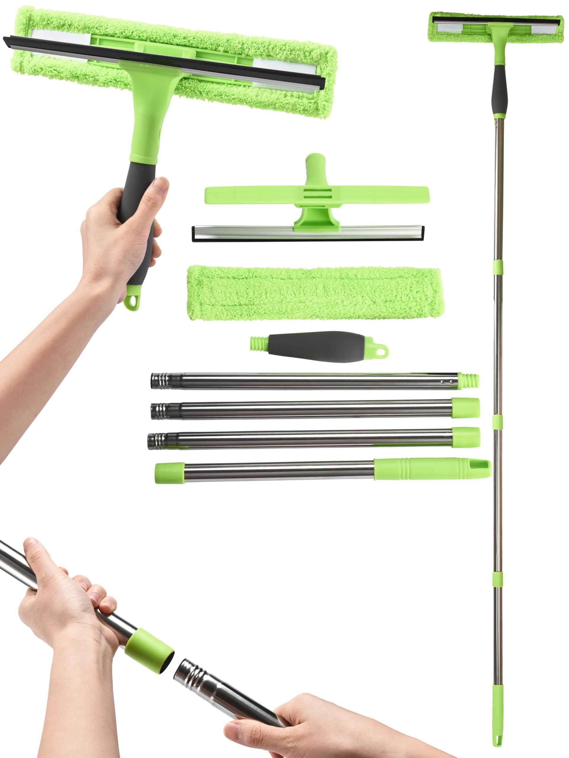 2-in-1 Telescopic Window Cleaning Kit - EasyGleam Squeegee & Brush for Glass & Conservatory