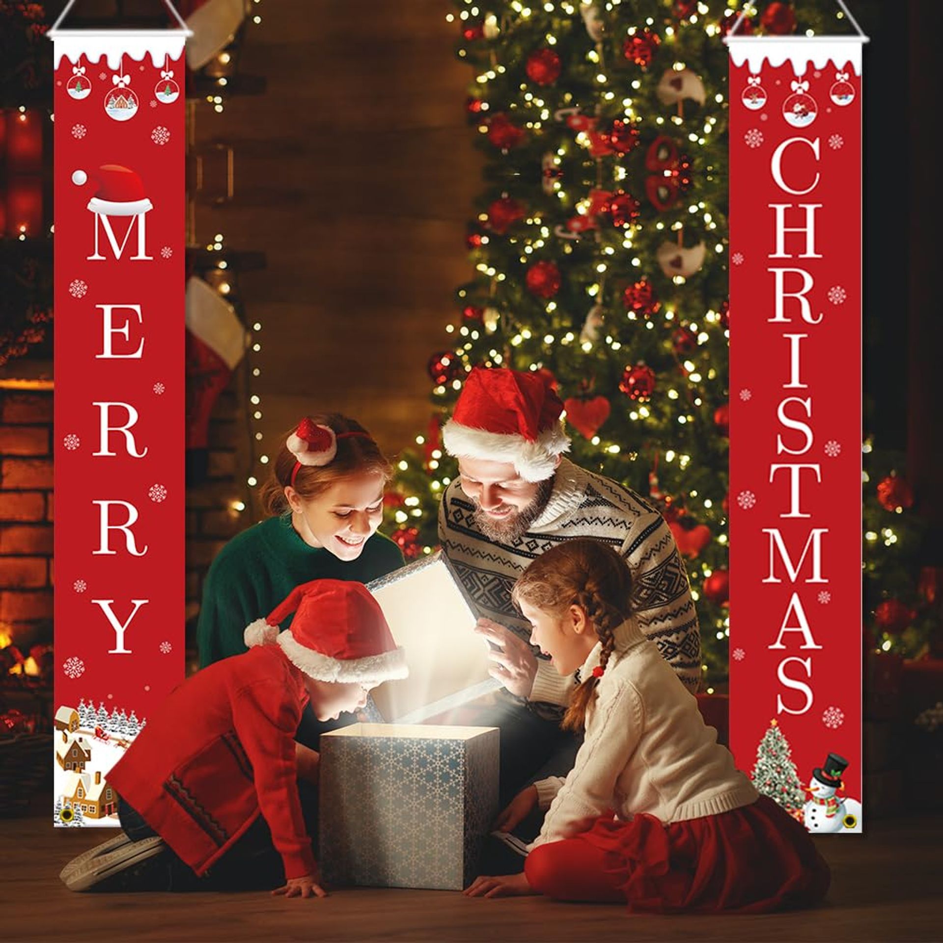 Frohe Weihnachten Banner – 180x31 Cm, Polyester, Waschbar, Mit Stangen & Seil – Für Tür, Fenster, Veranda & Innen – Festliche Weihnachtsdekoration