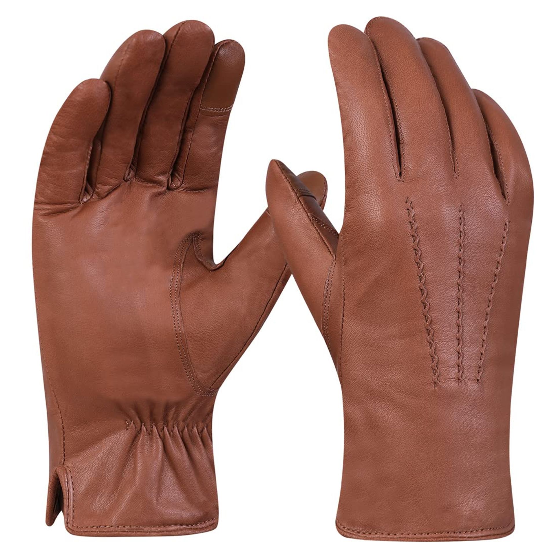Men's Leather Gloves Touchscreen Winter Dress Style Fleece Lined - Camel L
