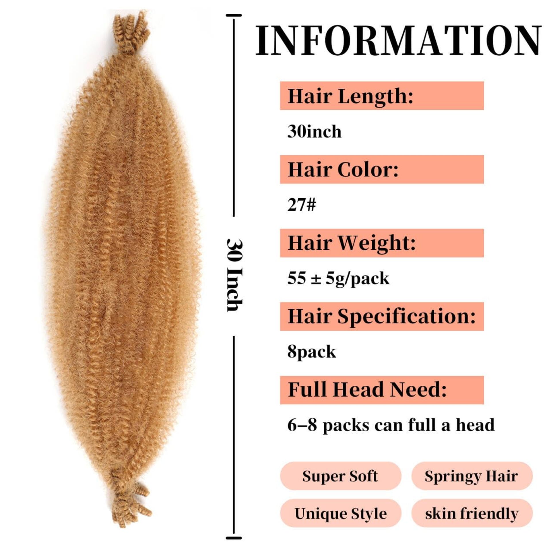 Pre-Separated Springy Afro Twist Hair Crochet Braiding Extensions 8 Packs