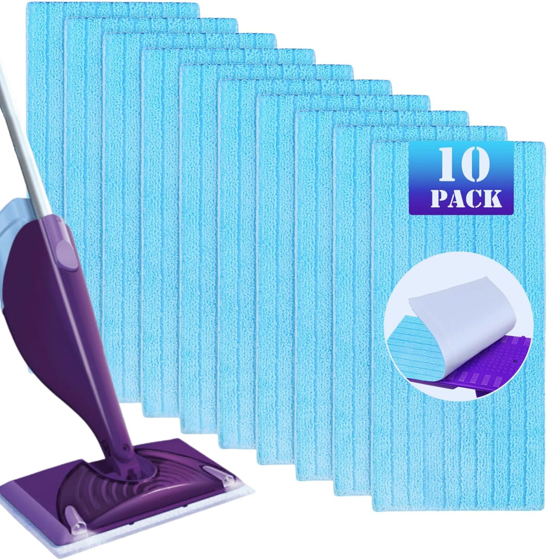 10-Pack Blue Mop Refill Pads for Flash Powermop - Absorbent Microfiber for Wet/Dry Multi-Surface Cleaning