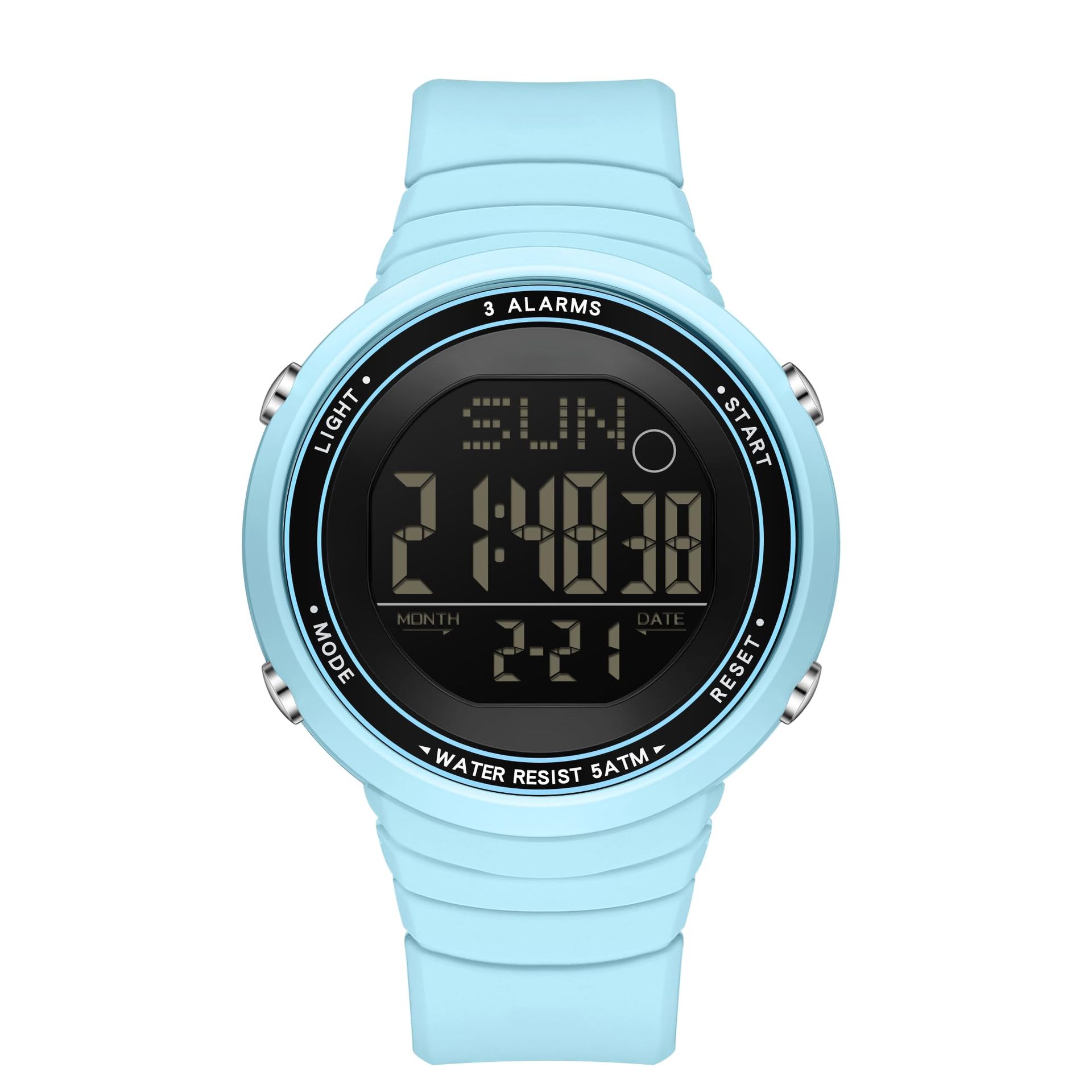 Ladies Digital Sports Watch Waterproof Quartz Display Easy Read Large Numbers LED Backlight - Blue