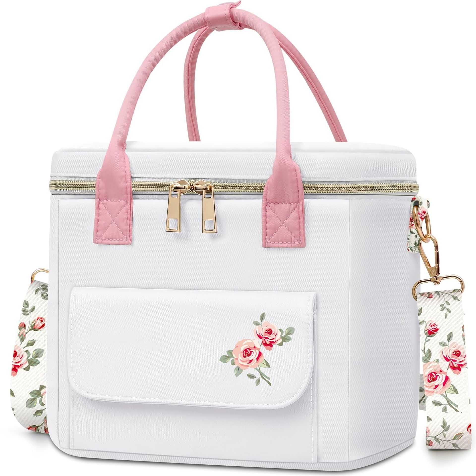 Deluxe Floral Lunch Bag for Women – Large Insulated Leakproof Multi Pocket Cool Bag with Strap, Ideal for Work, School & Picnics
