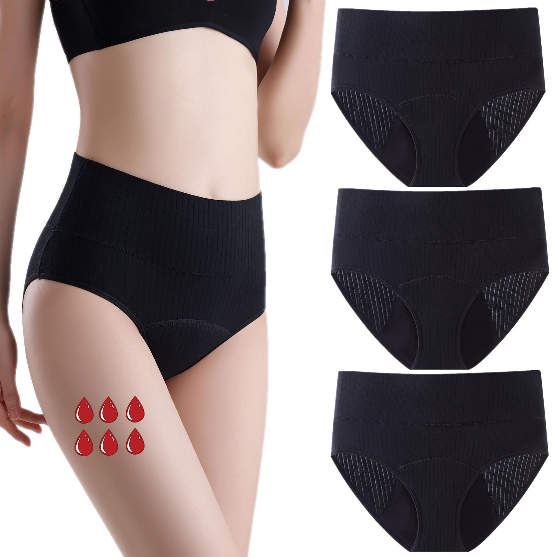 High Waist Period Pants for Women - Leakproof, Heavy Flow Protection, 40ML Absorption, Cotton Knickers (Size S)