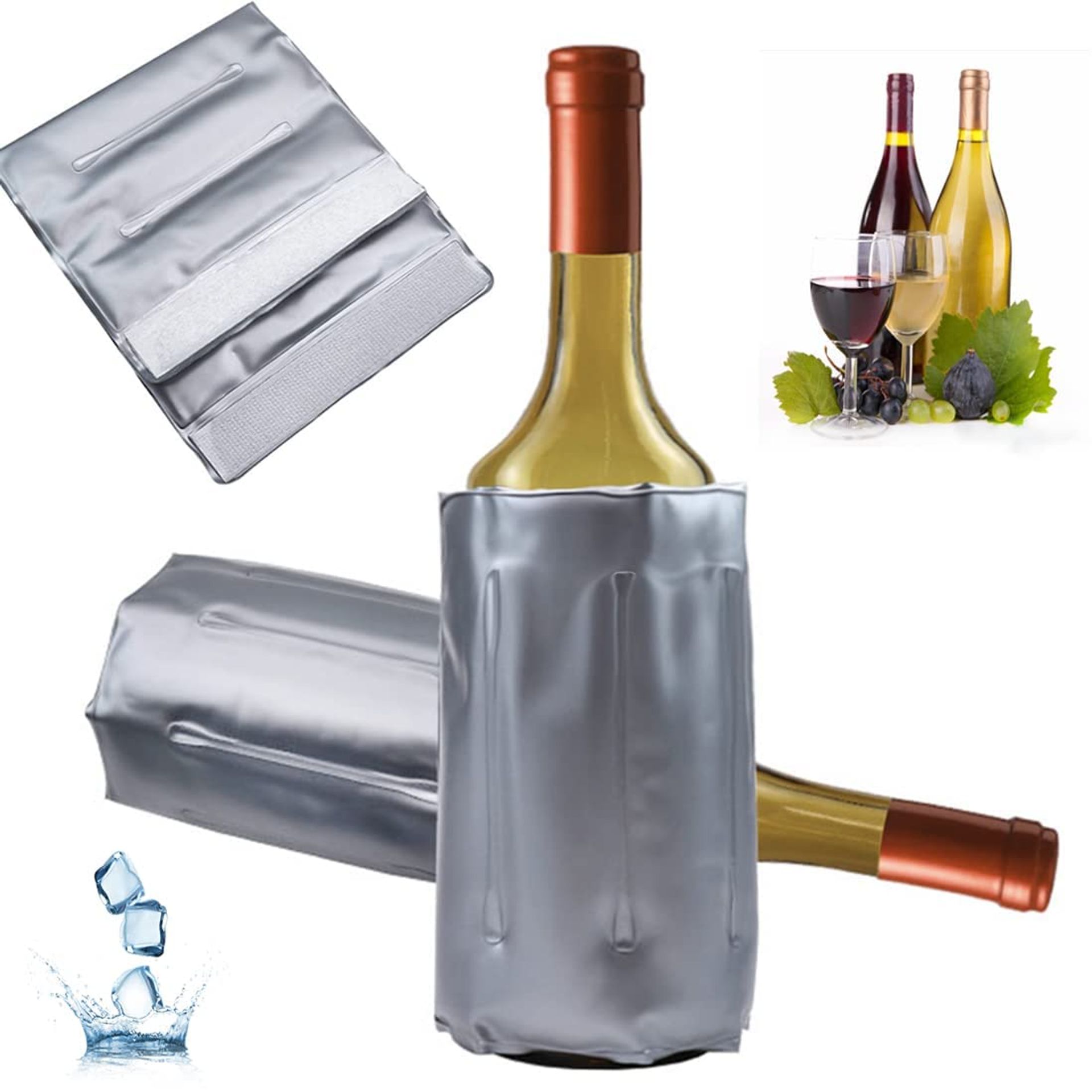 Silver Wine Chiller Sleeve - Gel Cooling Holder for Red, White, Champagne & Sparkling Wines