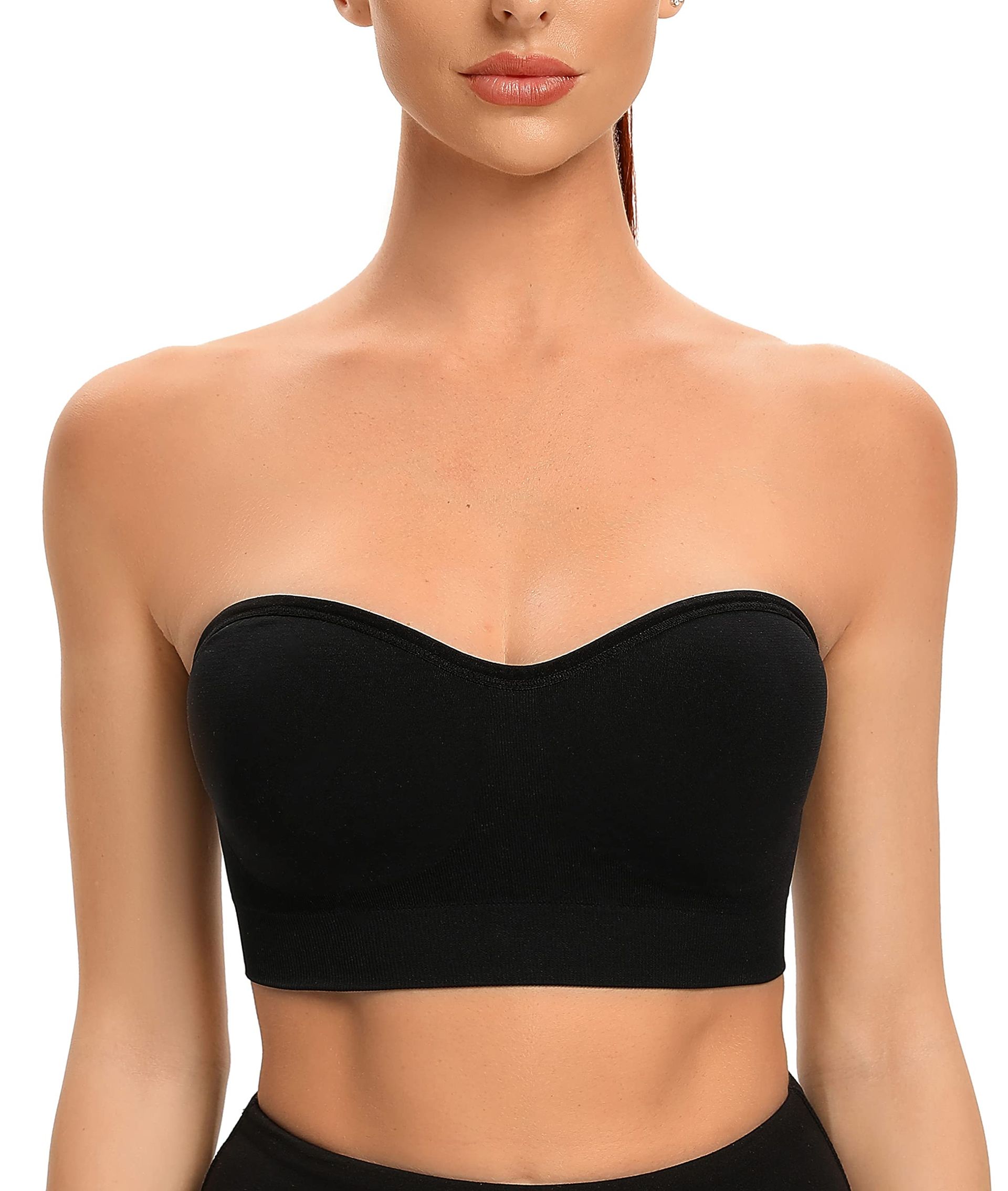 Gnowann Bandeau Bra Seamless Removable Padded Strapless Bra Tube Tops Comfortable Soft Bralette with Convertible Bra Straps Black