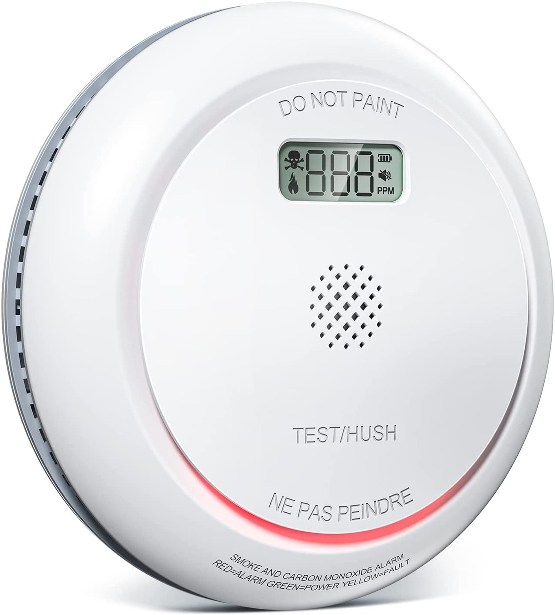 Smoke and Carbon Monoxide Detector 2-in-1 with LCD Display 10 Year Lifetime Replaceable Battery GS888 - White 1 pc