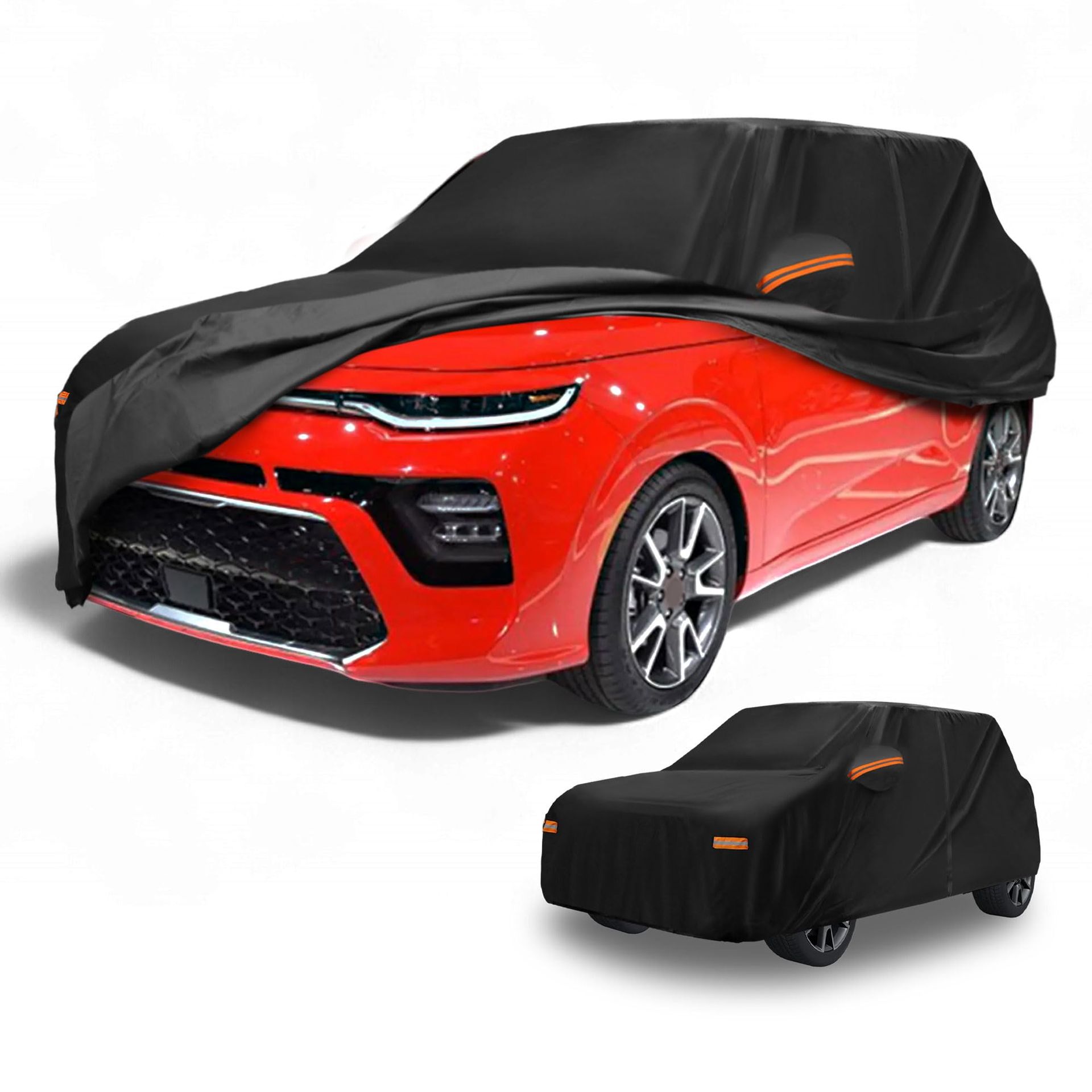 Car Cover Waterproof All Weather Sun and Rain Protection with Side Zippers for Kia Soul - Black Full Exterior