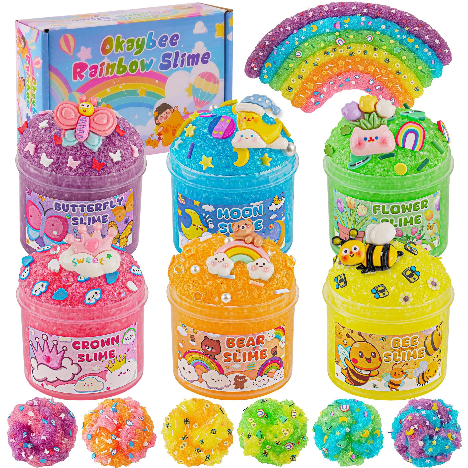 6 Pack Snow Fizz Crunchy Slime Kit with Charms, Sensory Toys for Kids, Perfect Holiday & Birthday Gift