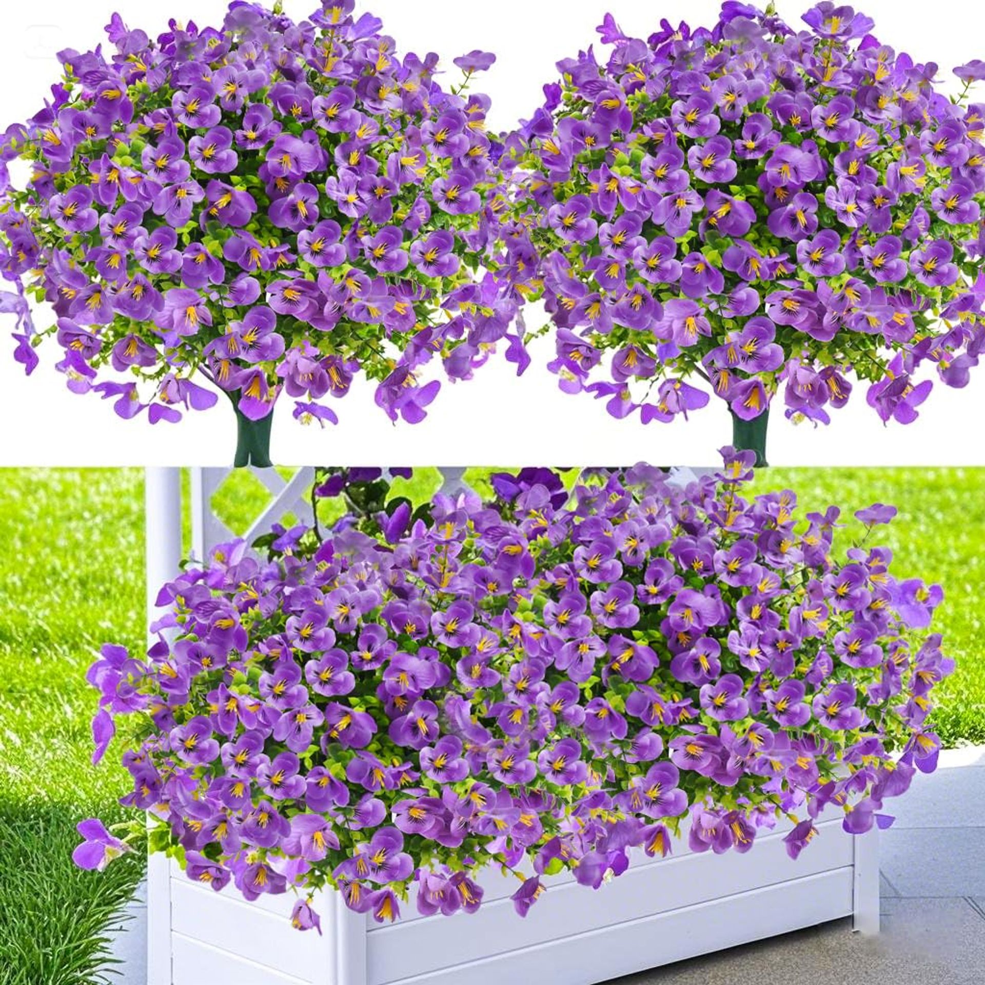 Artificial Outdoor Flowers 10 Bundles UV Resistant Silk Pansies for Home, Porch, Garden and Spring Décor - Purple One Size