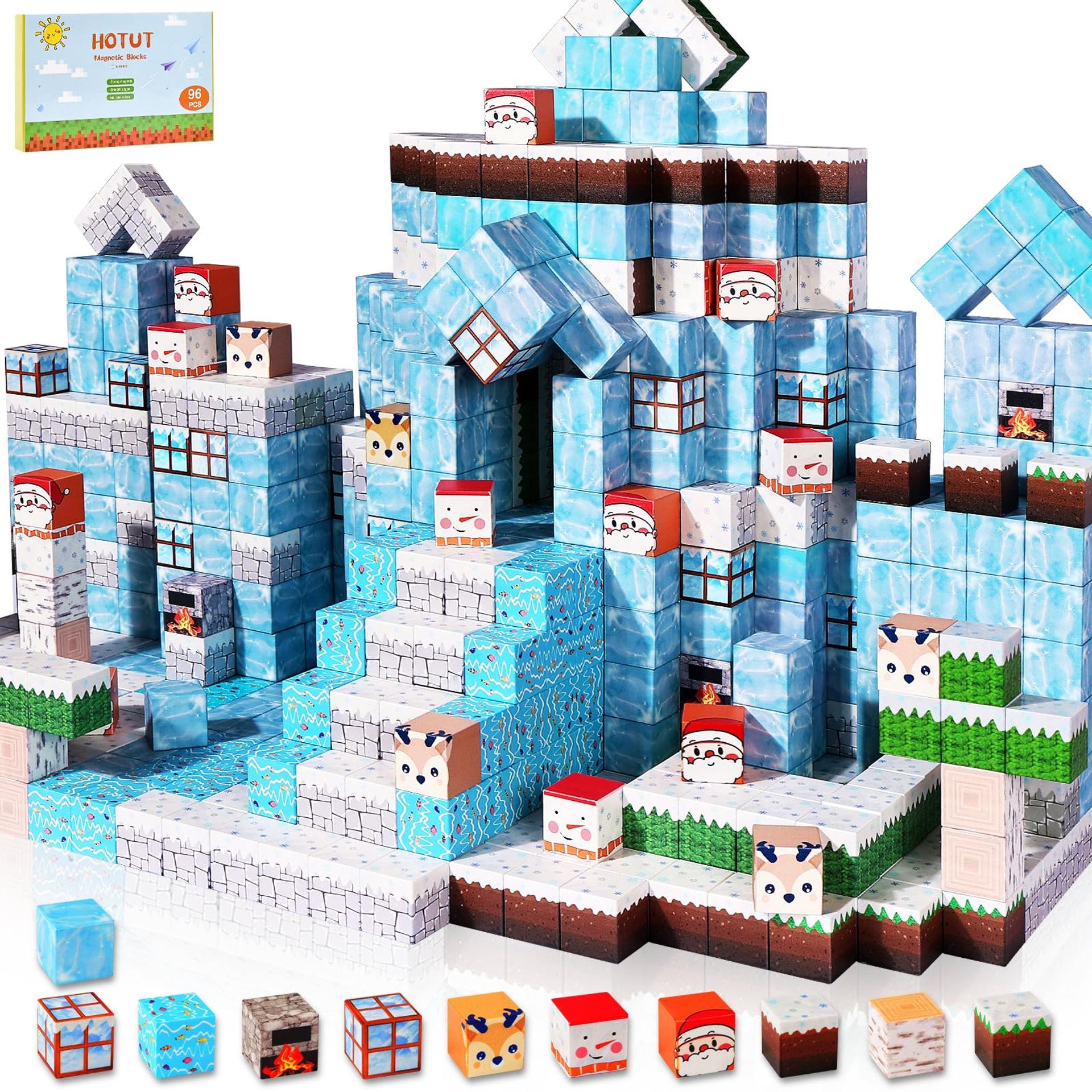Magnetic Building Blocks Set 96pcs Educational STEM Construction Toys for Kids Montessori Learning Gift - Snow World Style