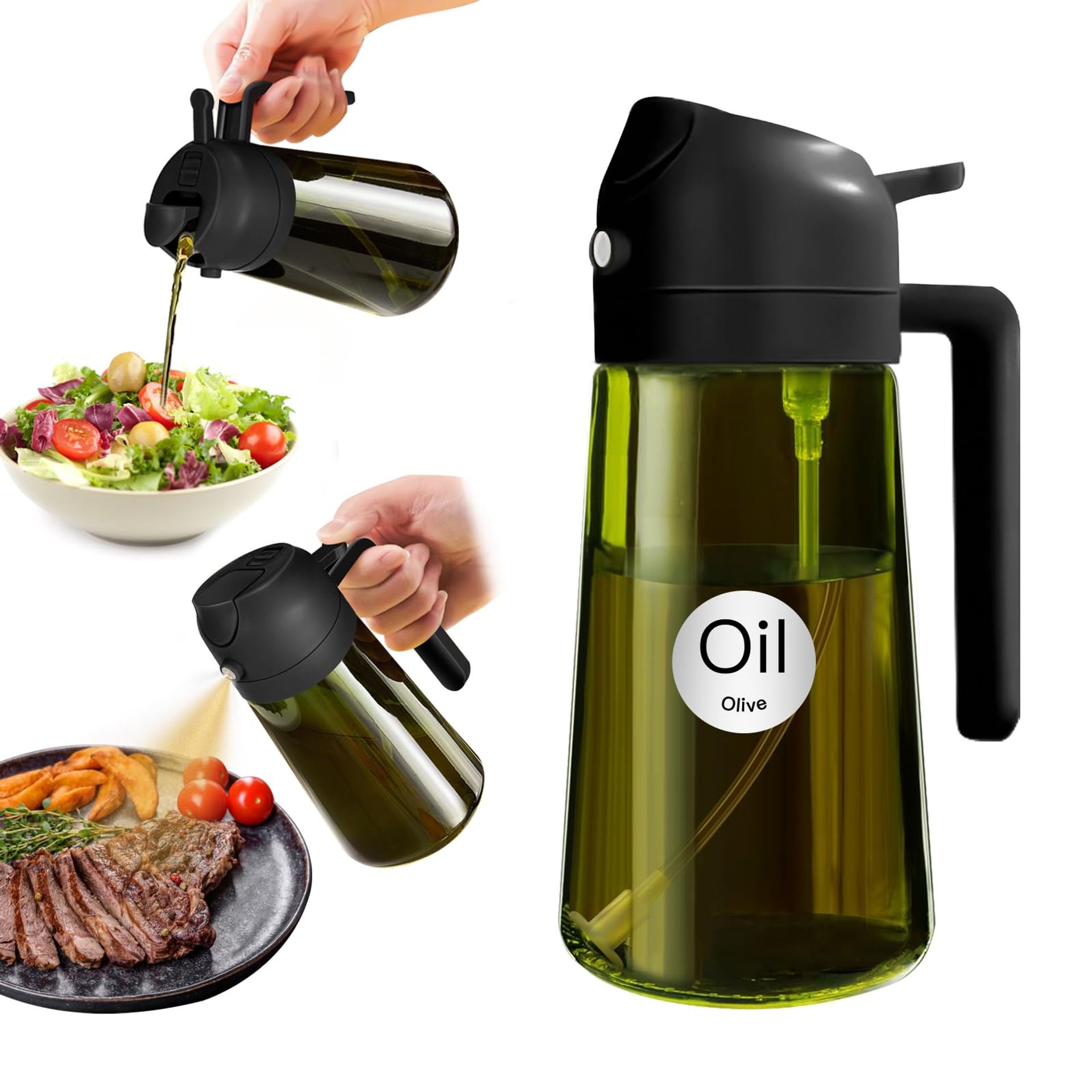 16oz Light-Blocking Dark Oil Sprayer for Cooking, 2-in-1 Olive Oil Dispenser Bottle, Green Glass Mister