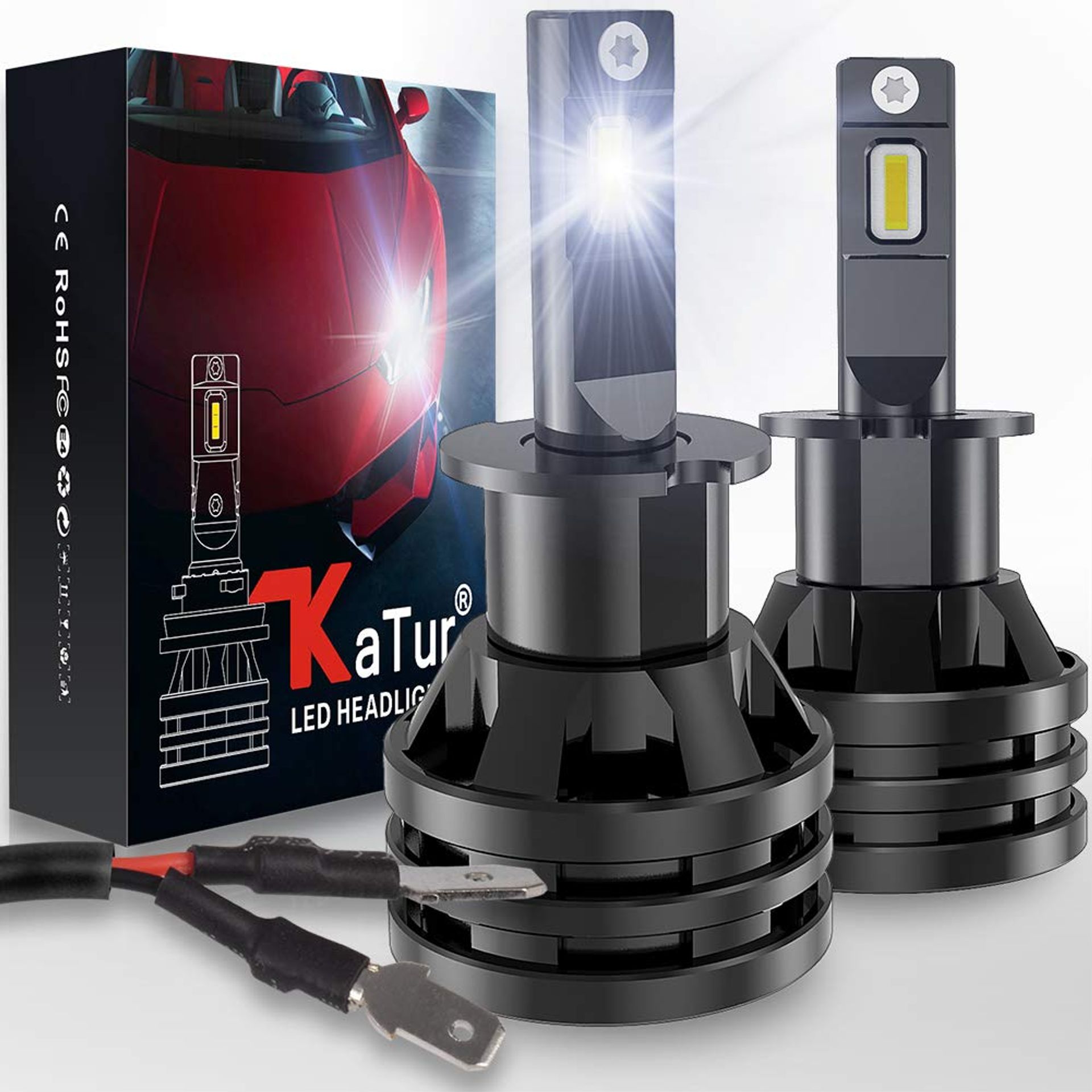 LED Headlight Bulbs H3 Mini Design Ultra Bright 12000LM Waterproof 55W 6500K Conversion Kit - Xenon White H3
