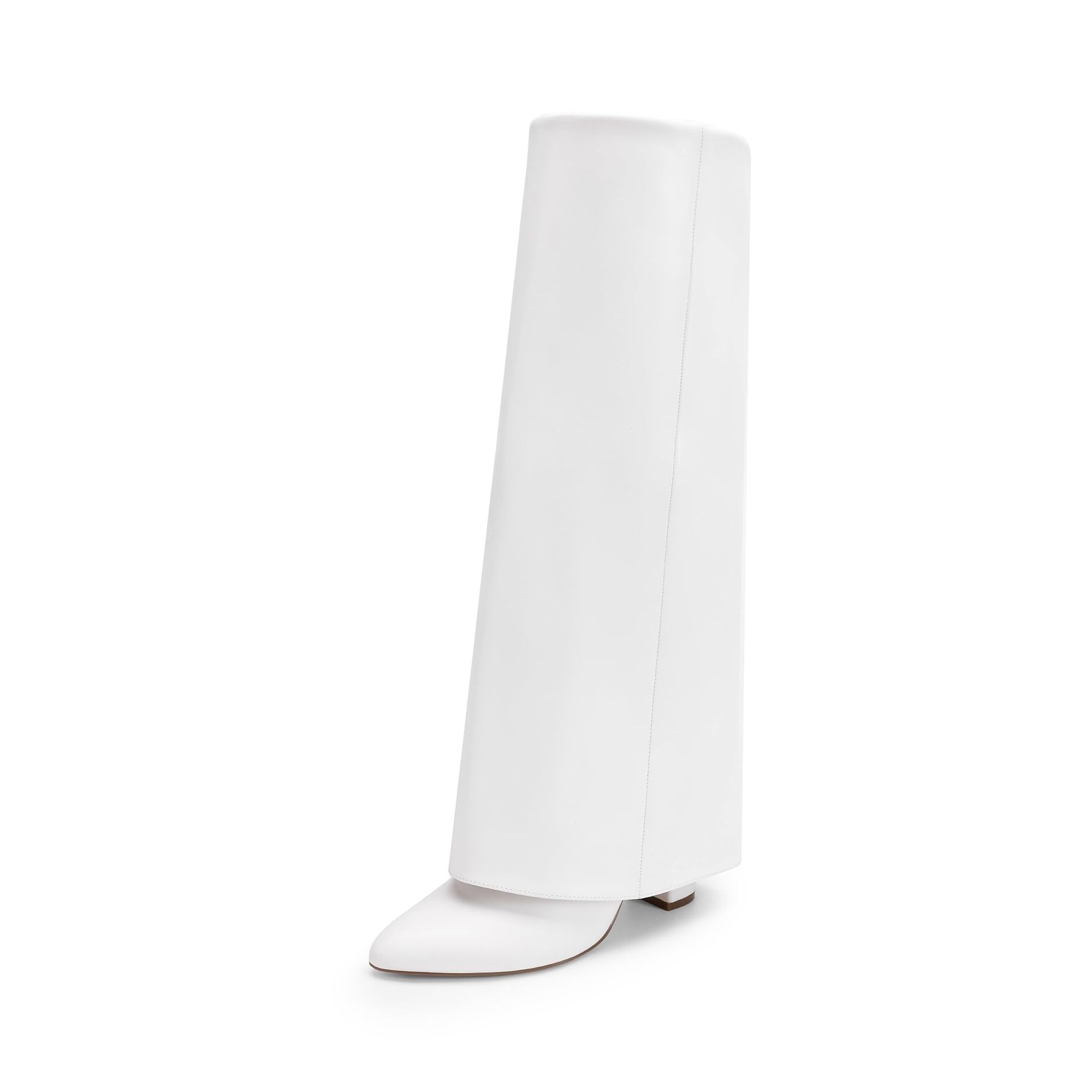 Women's Knee-High Boots Chunky Block Heel Pointed Toe Suede Style - White Pu UK 9