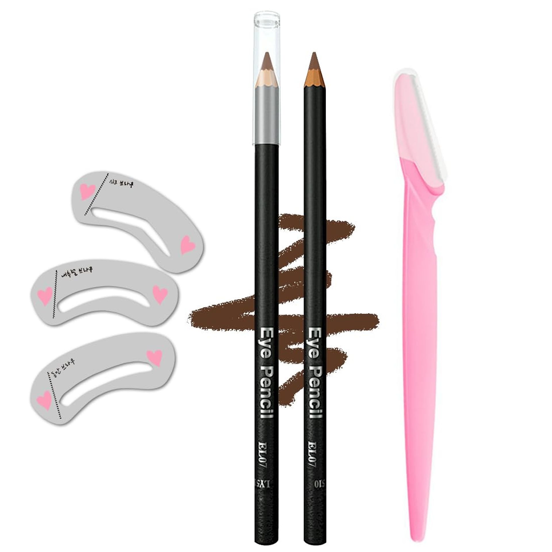 Waterproof Long-Lasting Eyebrow Pencil & Eyeliner Set with Stencils & Razor (Brown) - Valentines