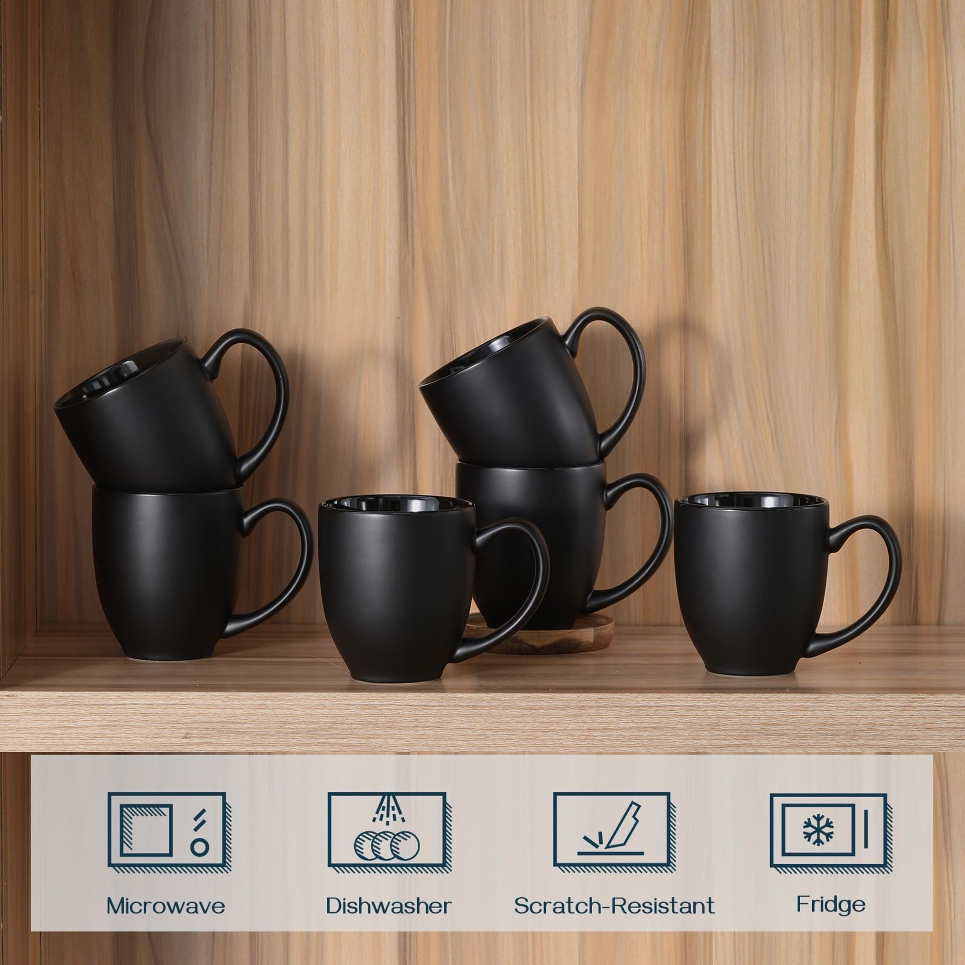 DOWAN 16 Oz Ceramic Coffee Mug Set Of 6 With Large Handles - Ideal For Al