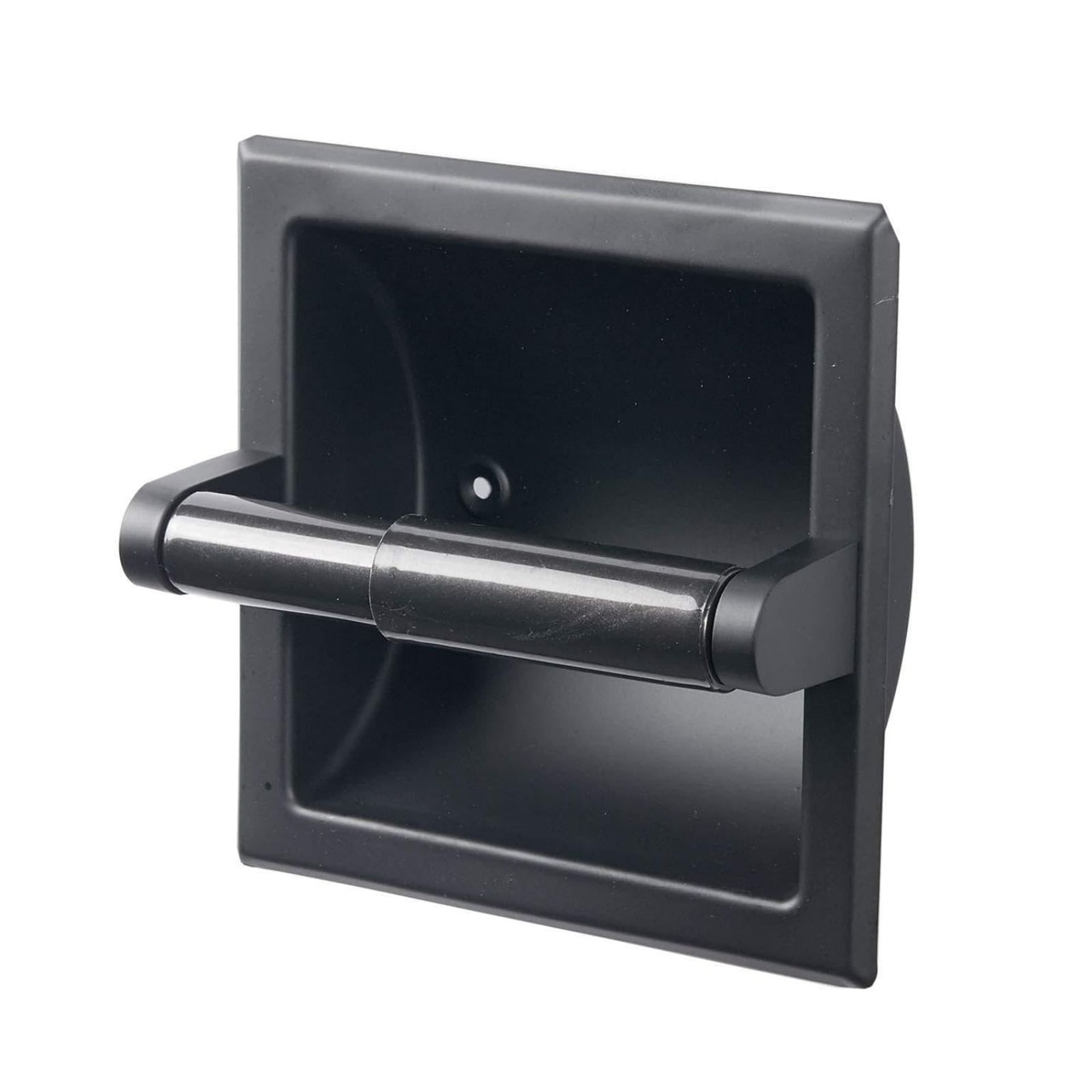 Recessed Toilet Paper Holder Space Saving Wall-Mount Stainless Steel Bathroom Tissue Dispenser for Mega Rolls - Matte Black