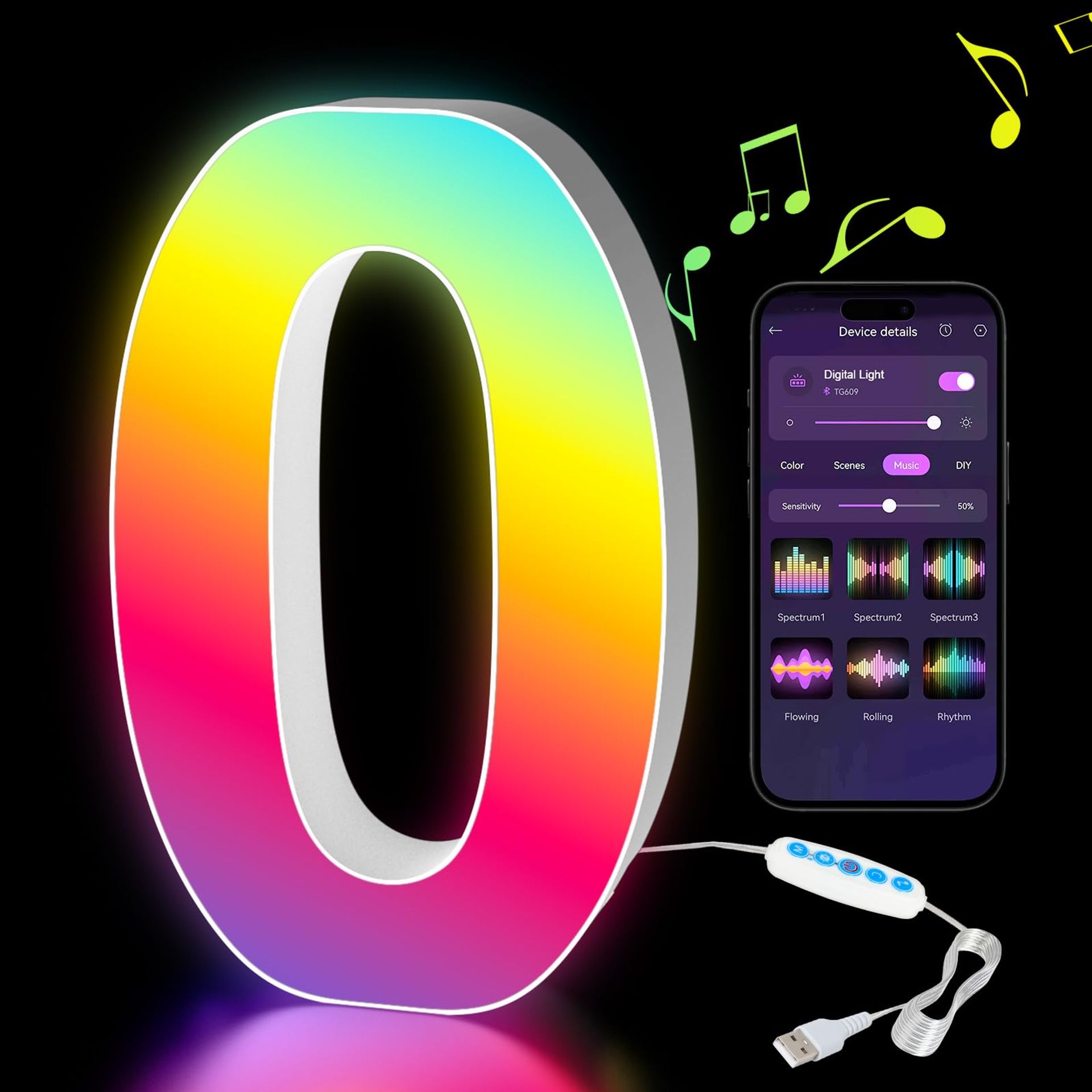 Light Up Letters USB Powered, LED Letter Lights Color Changing Alphabet Sign Gifts for Girls Women Party Birthday Decorations, APP Control, Night Light Christmas Valentine Wall Table Decor - U
