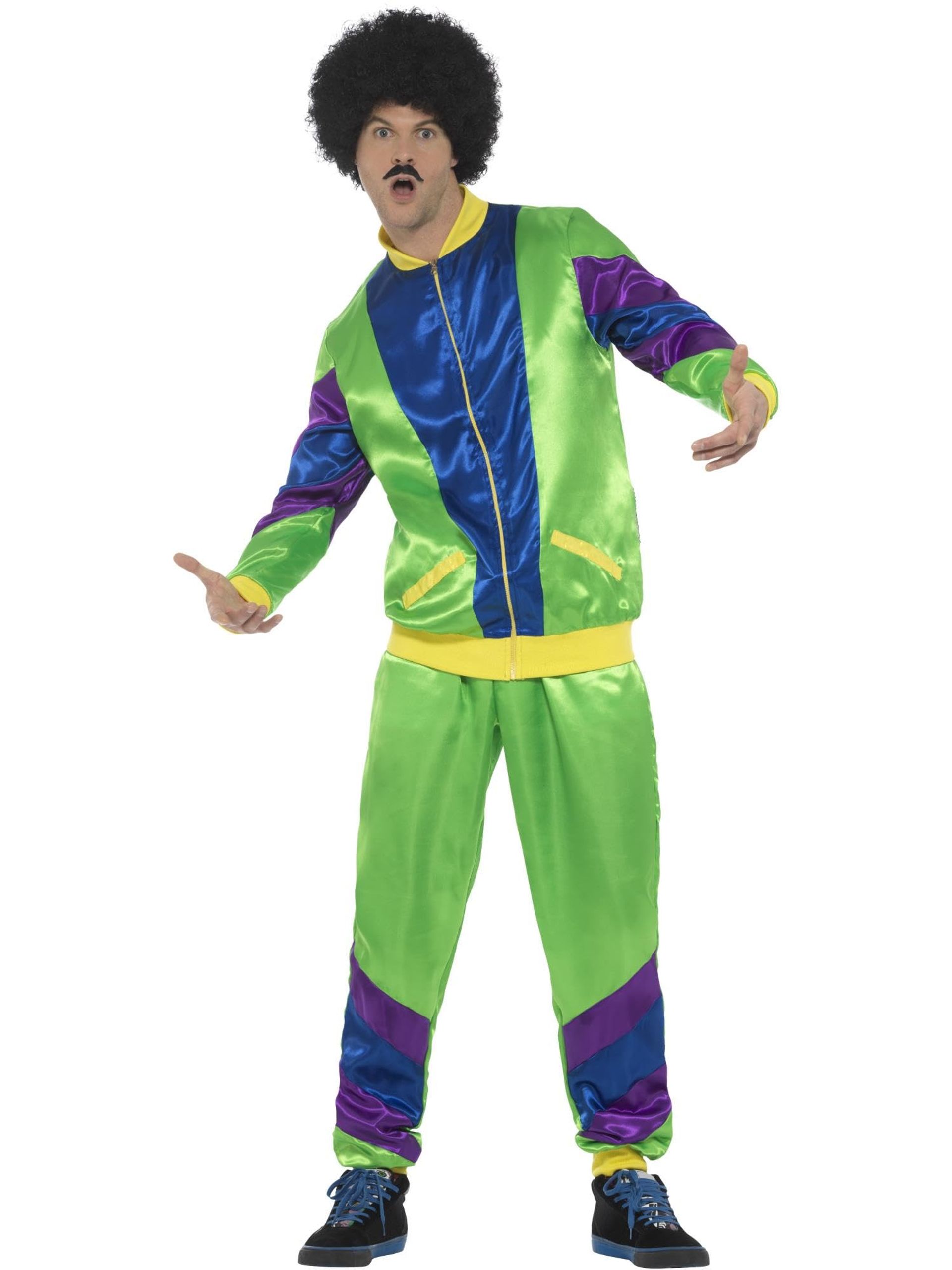 Men's 80s Height of Fashion Shell Suit Costume Retro Fancy Dress Outfit - Green L 42-44"