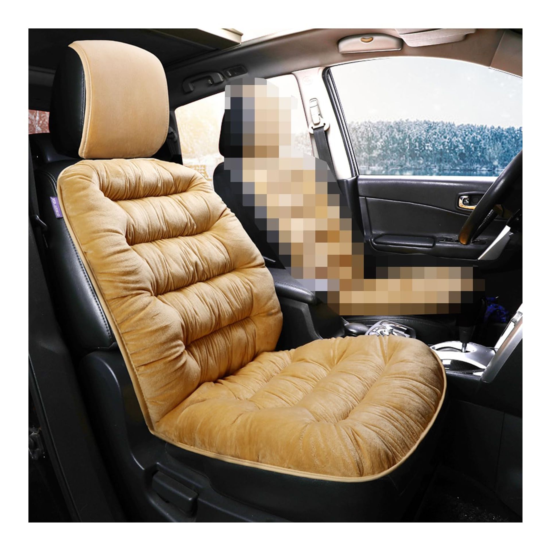 Cushioned Plush Car Seat Cover – Soft, Warm & Fuzzy Winter Protector Pad for Cars, SUVs & Trucks – Universal Fit, Beige