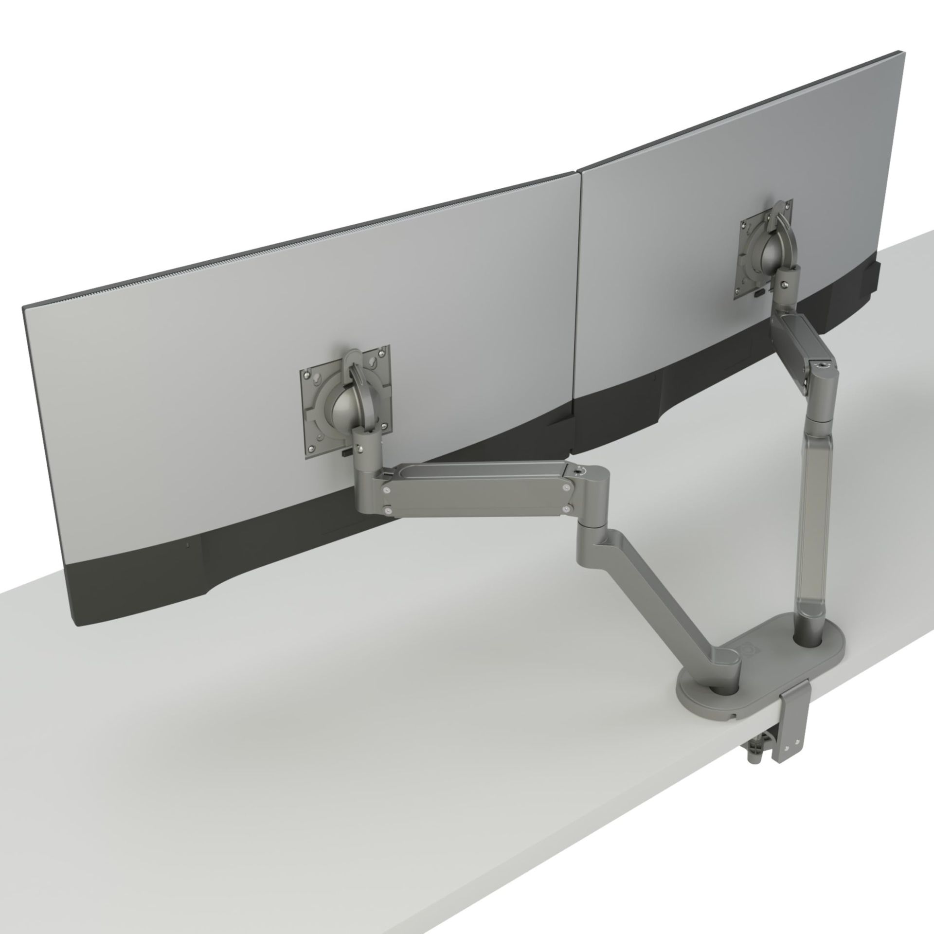 Dual Monitor Arm Mount for Screens up to 32" - Adjustable Height, Tilt, Swivel & 360° Rotation, Silver Finish