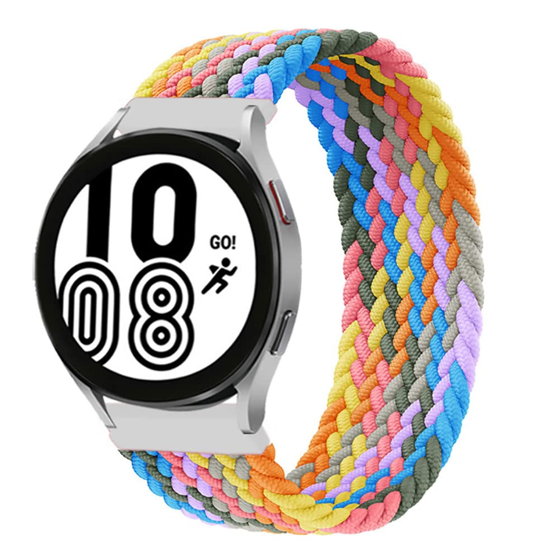 Rainbow Braided Solo Loop Strap for Samsung Galaxy Watch 5/4/3, 20mm Stretch Nylon