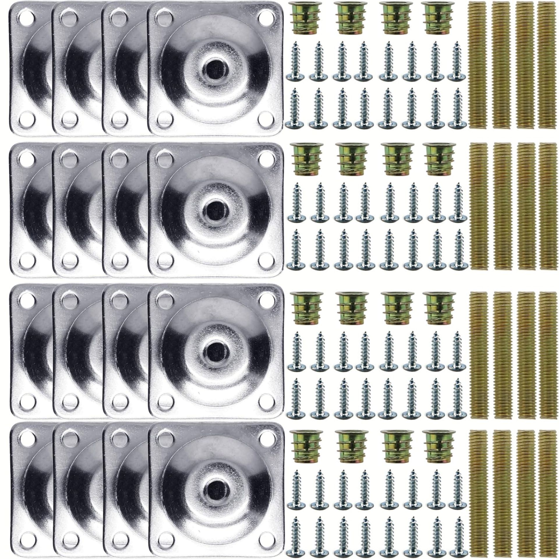 Cobenga 4 Pcs Metal Leg Mounting Plates with M8 Bolts for Furniture Repair & Stability