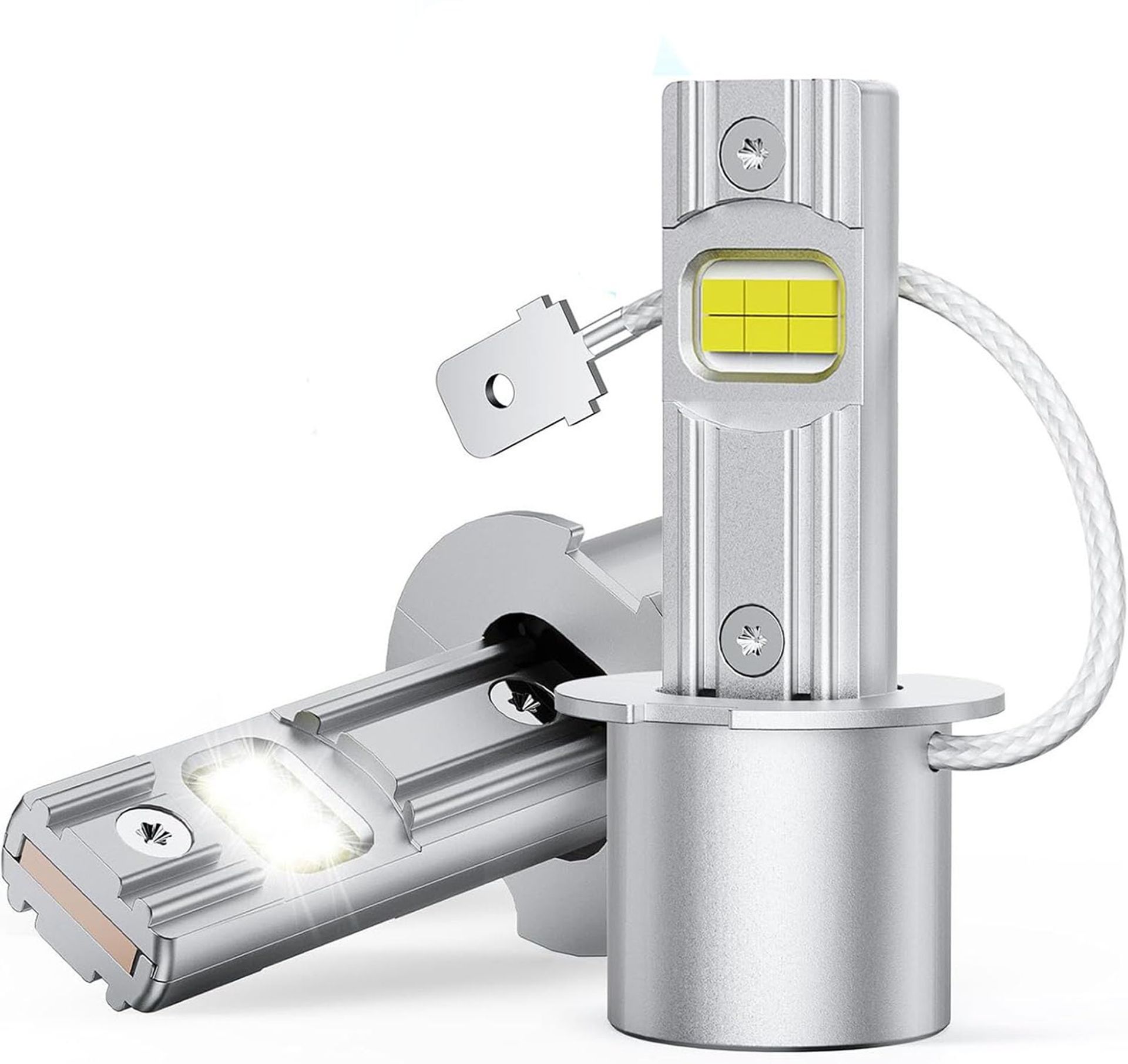 H3 LED Headlight Bulbs 600% Brighter 16000RPM Cooling Fan 1:1 Mini Design - Silver H3