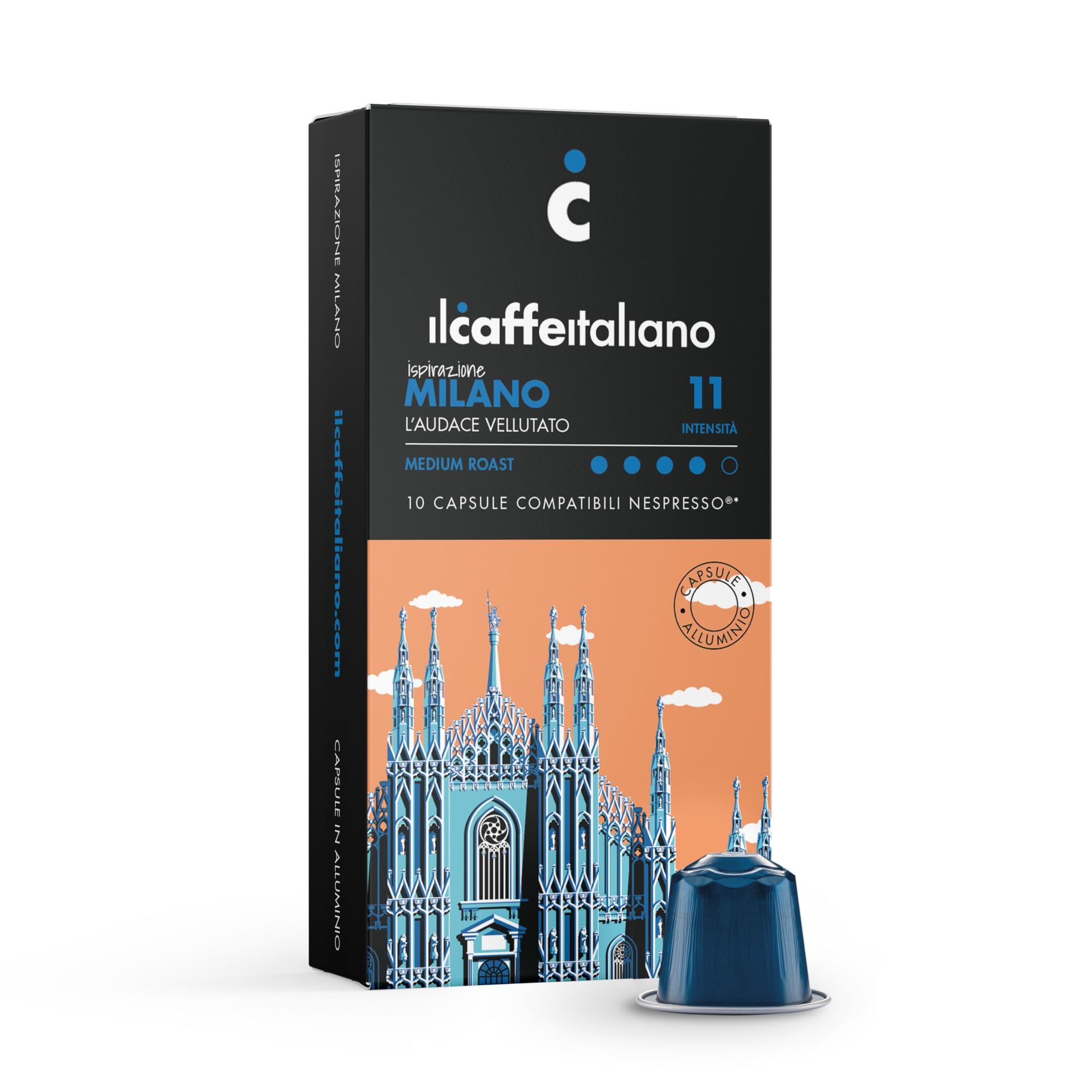 Aluminium Coffee Capsules Compatible with Nespresso Rich Cocoa Aroma Intensity 11 - Milano 100pcs