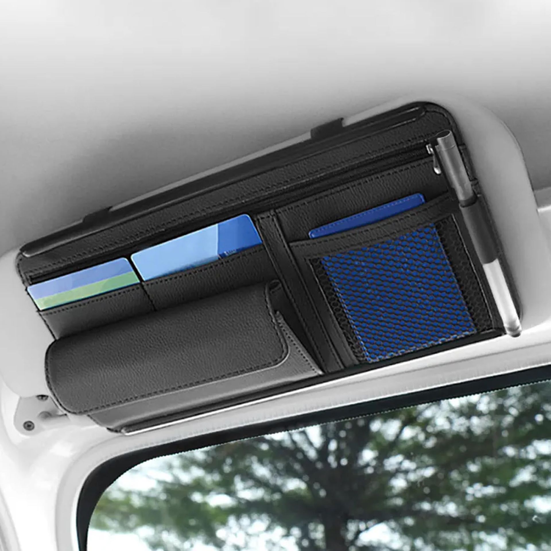 Flaconi Car Organizer,Visor Organizer,Sun Visor Organizer,Car Organizers and Storage,Car Sun Visor Organizer,Car Interior Accessories,Multi-Pocket Visor Organizer Storage Pouch for Cars,SUVs(Black)